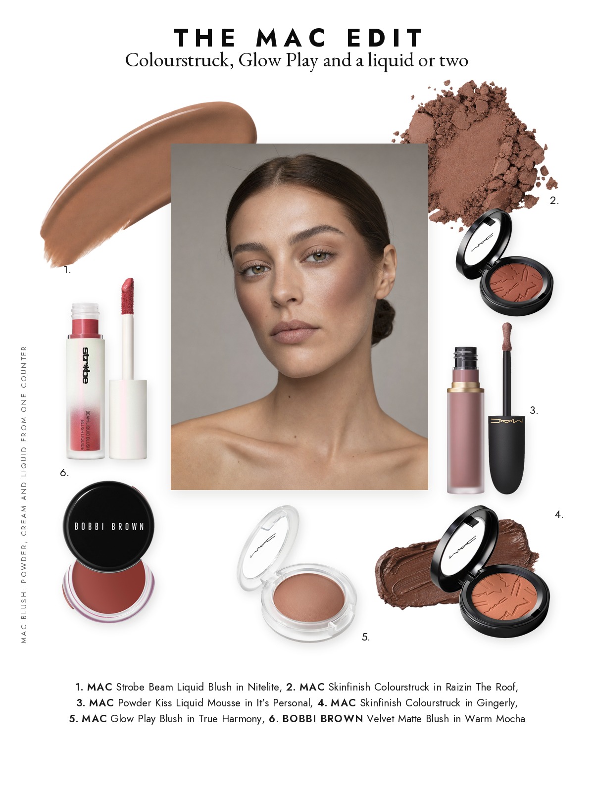 Magazine page collage for MAC Blush Beyond the Film Noir Shade Everyone Asks About, featuring MAC and Bobbi Brown