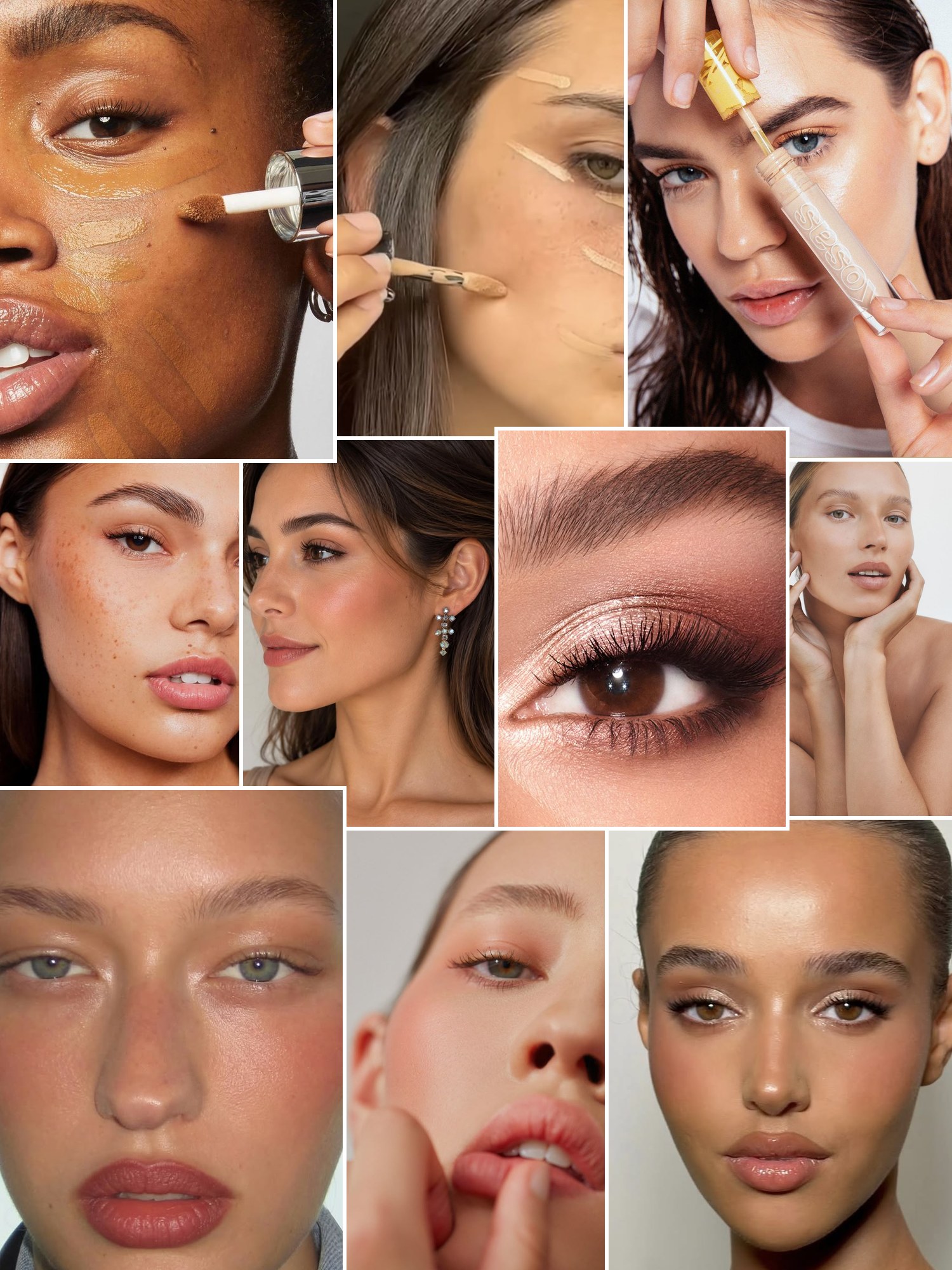 Collage of concealer application and skin prep