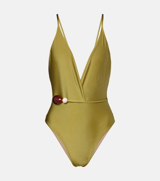 Belted embellished swimsuit