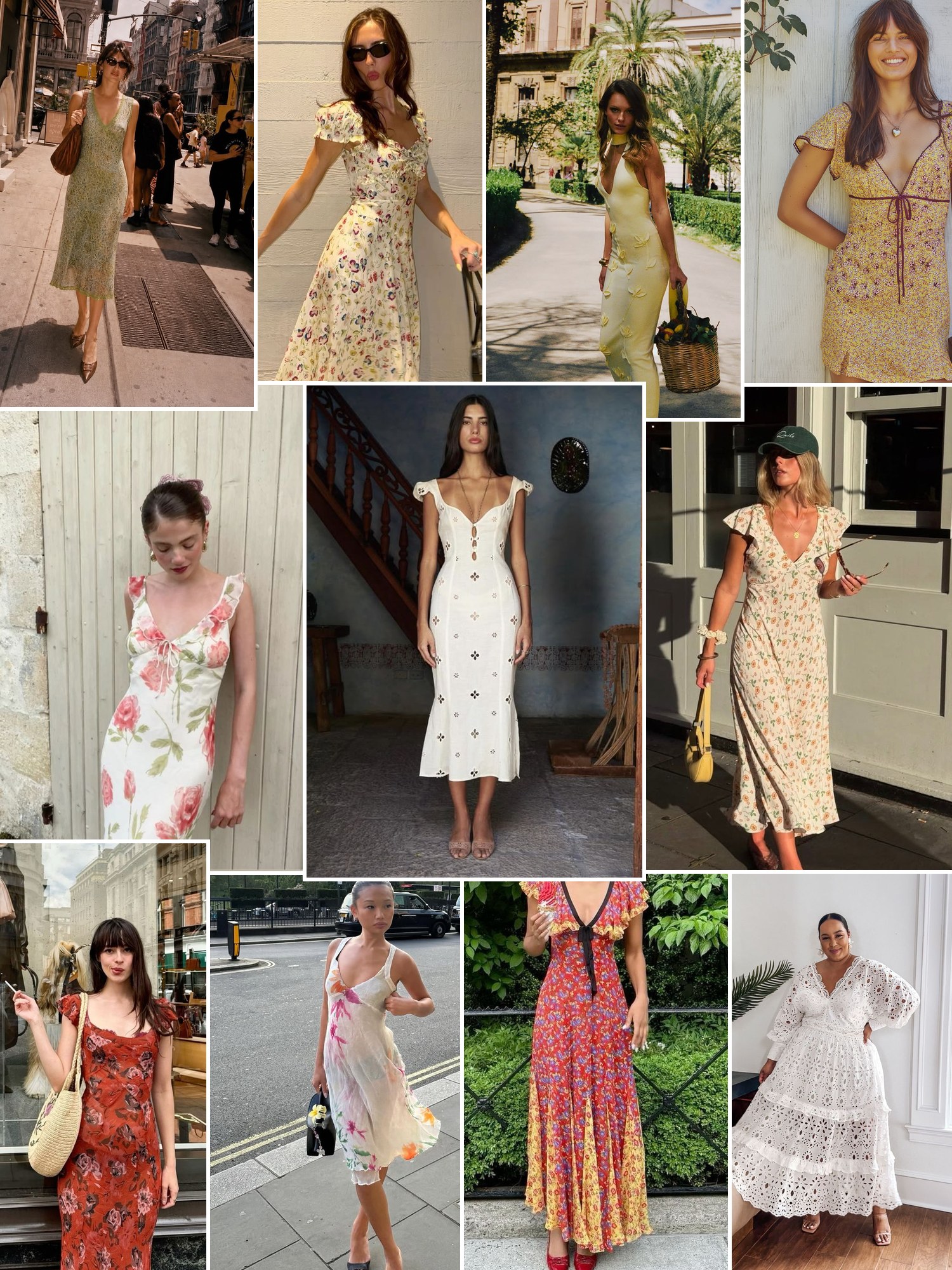 Collage of ditsy floral midi dresses and similar looks