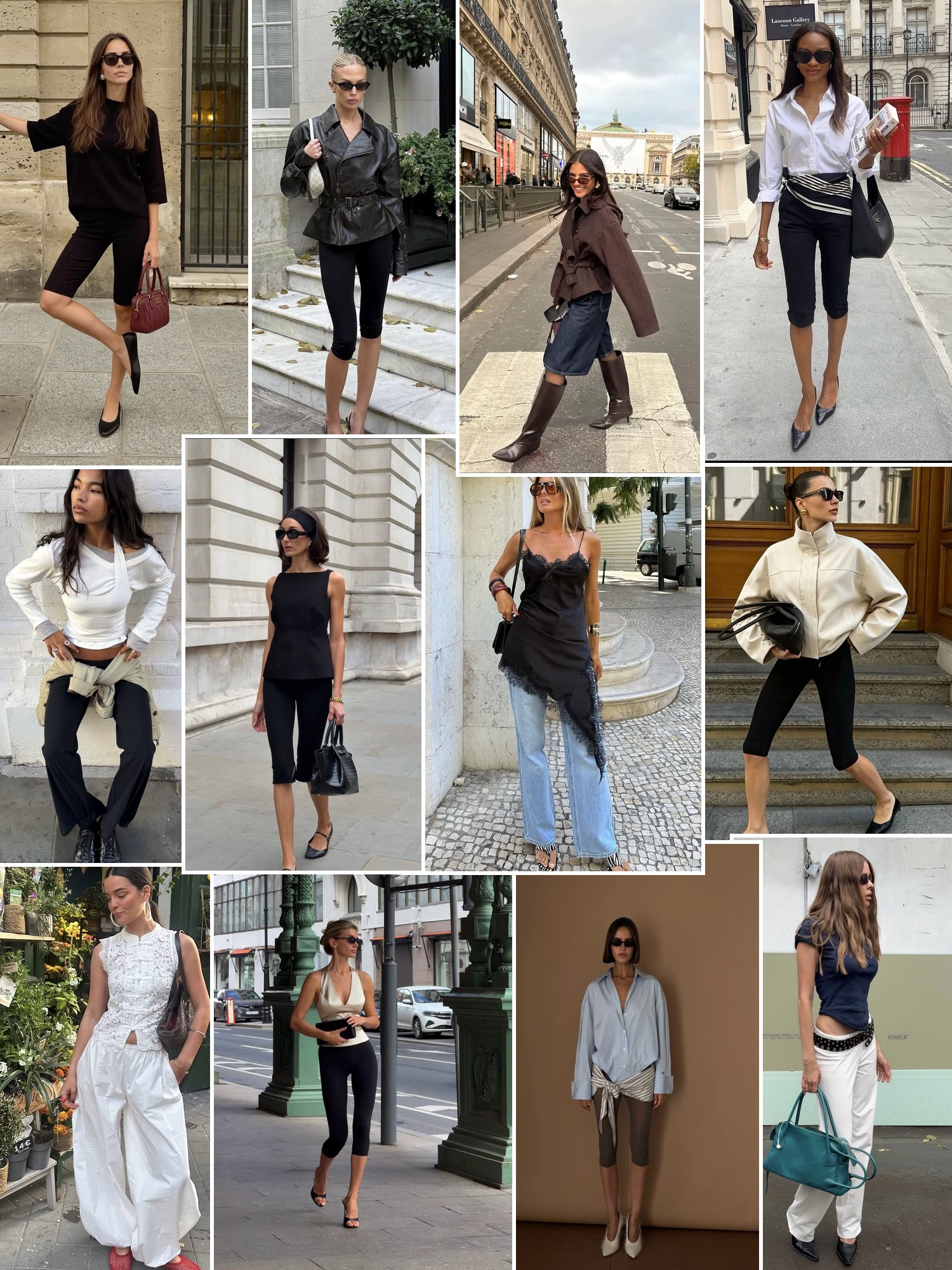 Collage of runway looks, campaign shots and street style outfits that capture the Déhanche mood