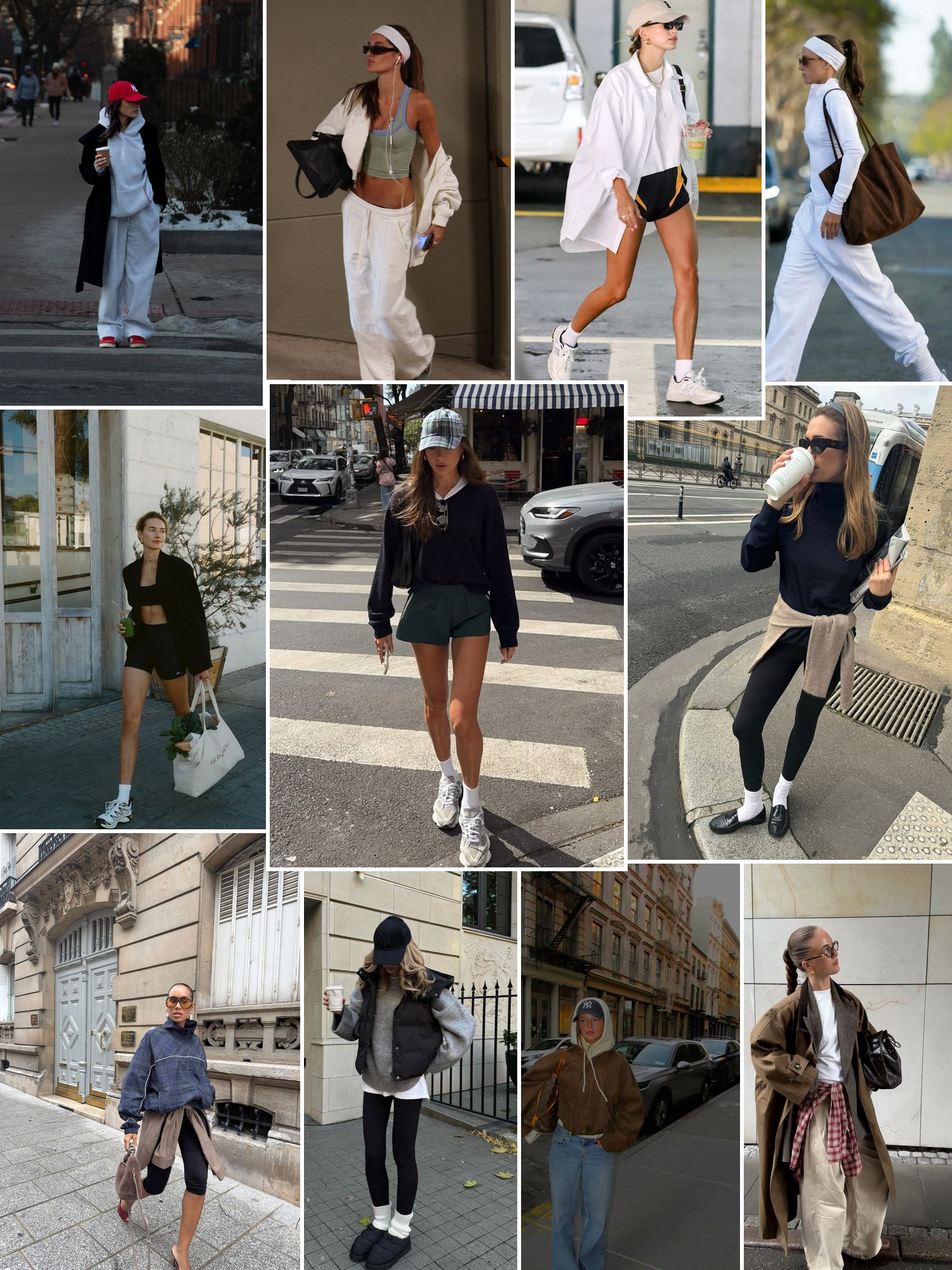 Collage of athleisure outfits in city street style