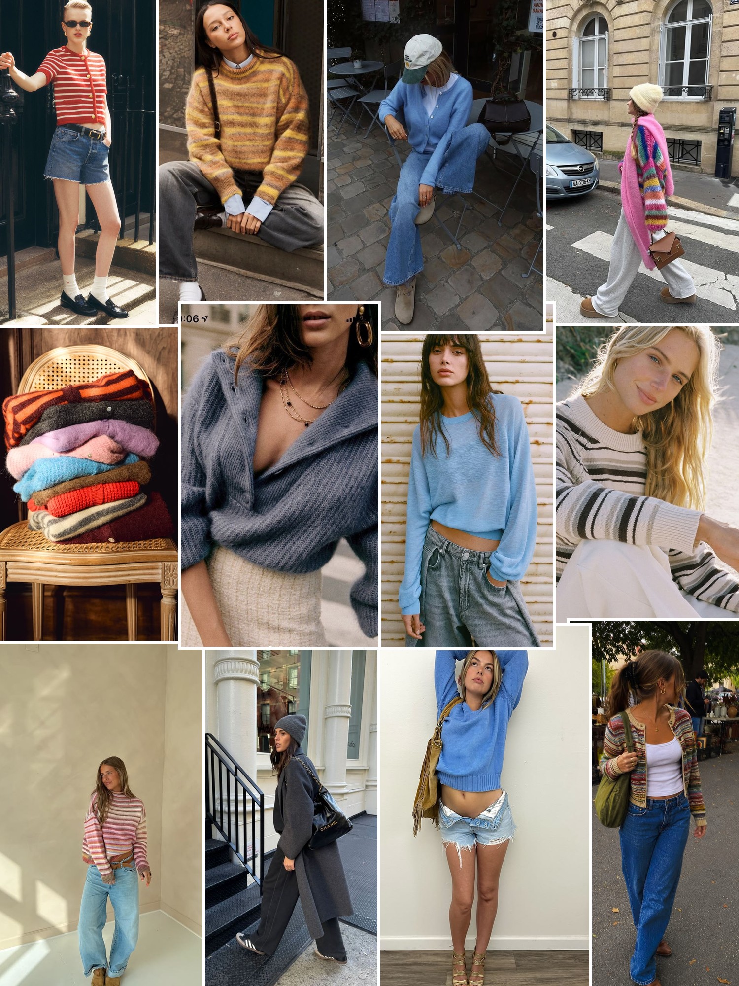 Collage of runway looks, campaign shots and street style outfits that capture the American Vintage mood