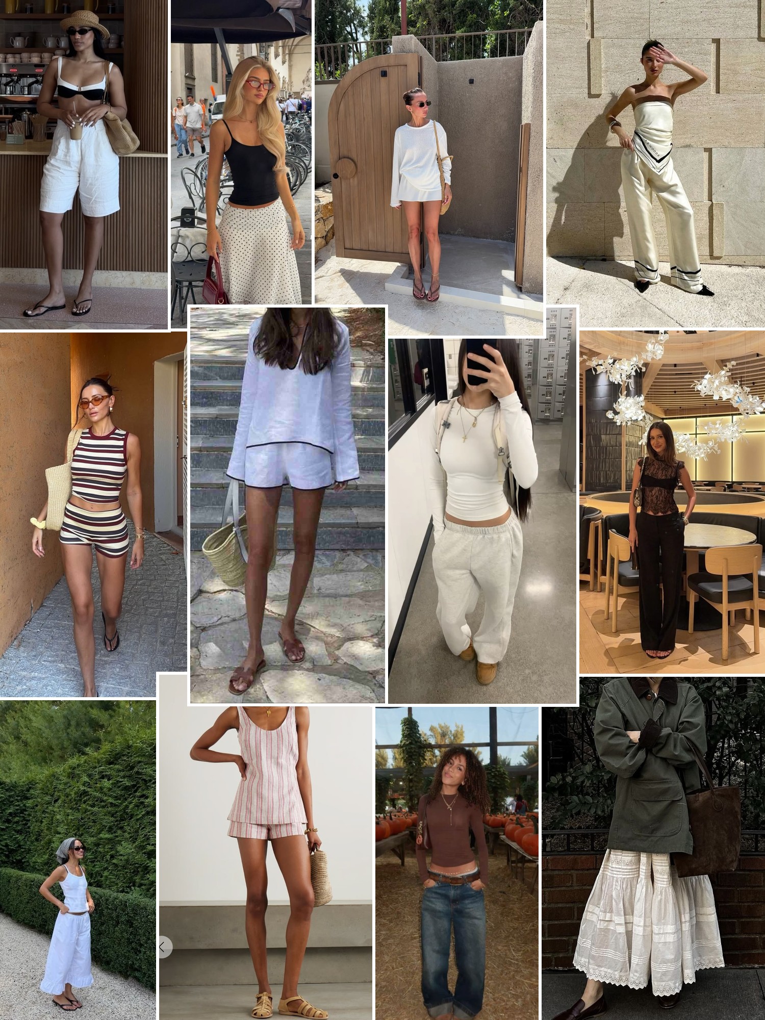 Collage of runway looks, campaign shots and street style outfits that capture the Onia mood