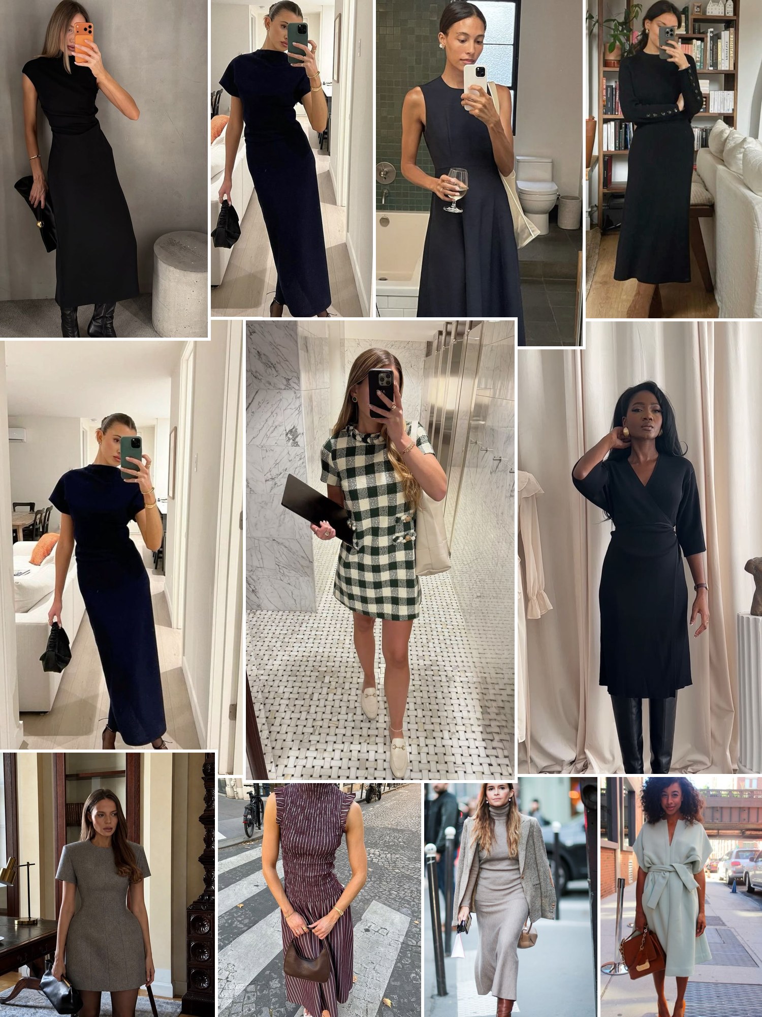 Collage of work dress outfits in fall
