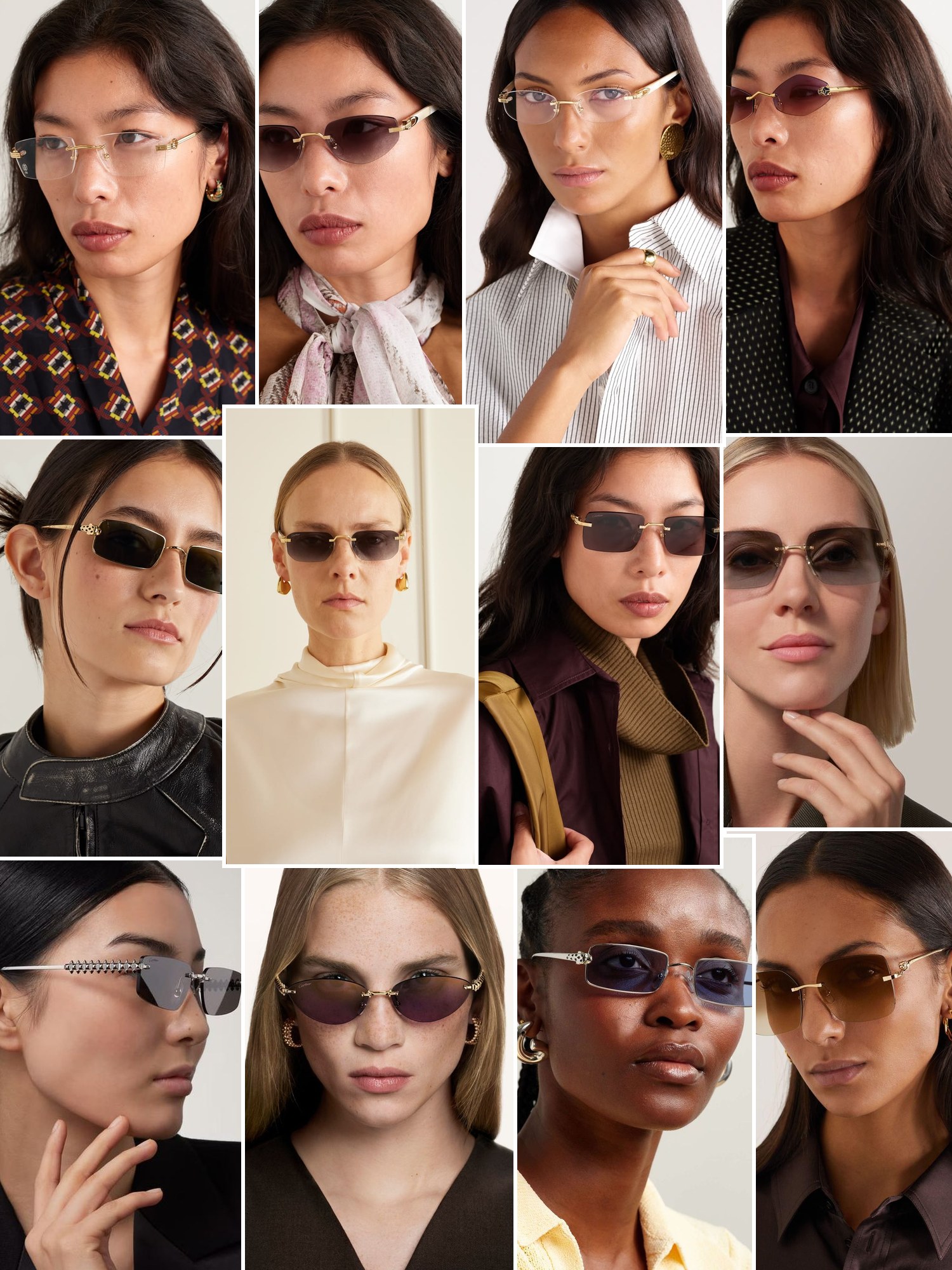 Street style collage of women wearing Cartier glasses