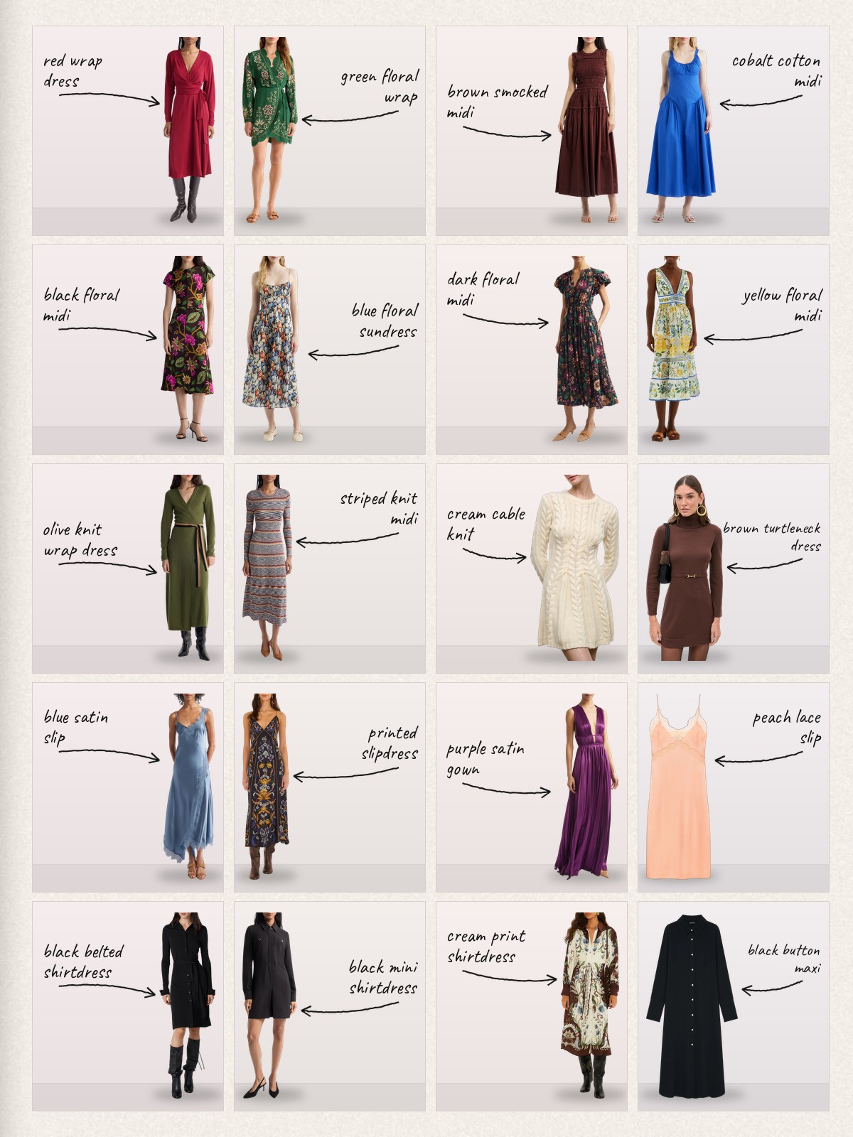 Collage of 20 pieces for dress brands