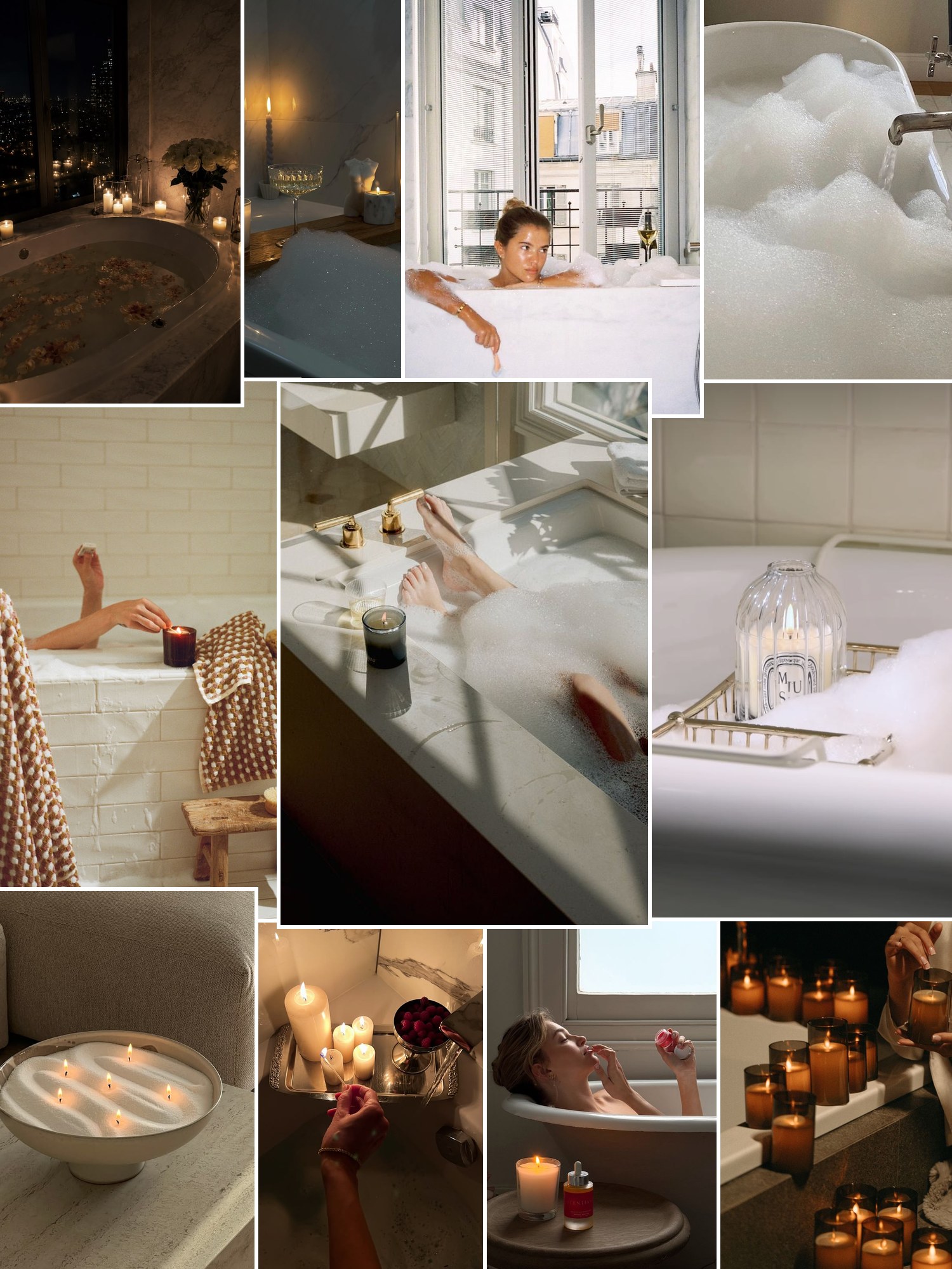 Street style collage of women wearing luxury bubble bath gift sets
