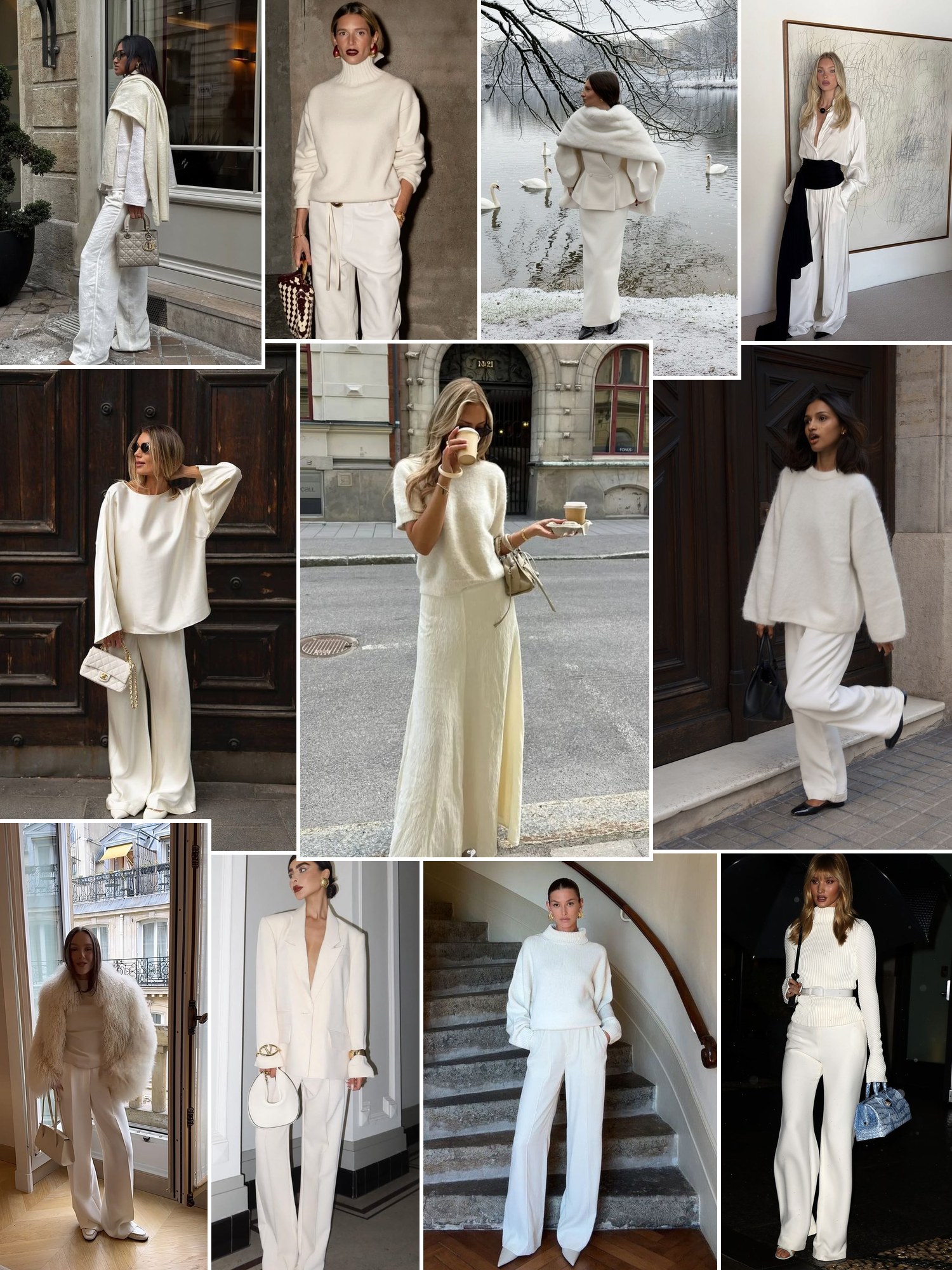 Collage of cream and ivory layered looks