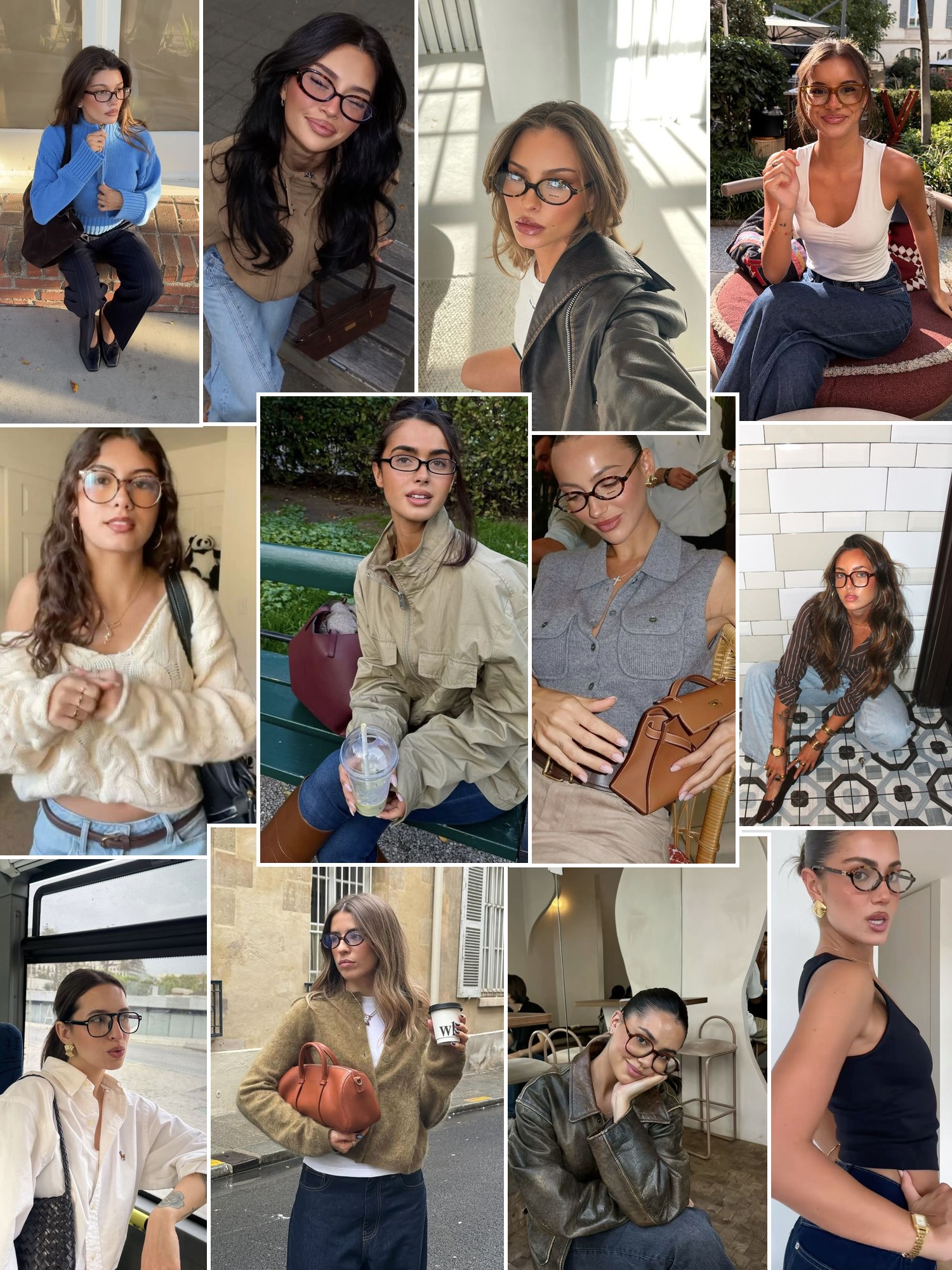 Street style collage of women wearing FramesDirect eyeglasses