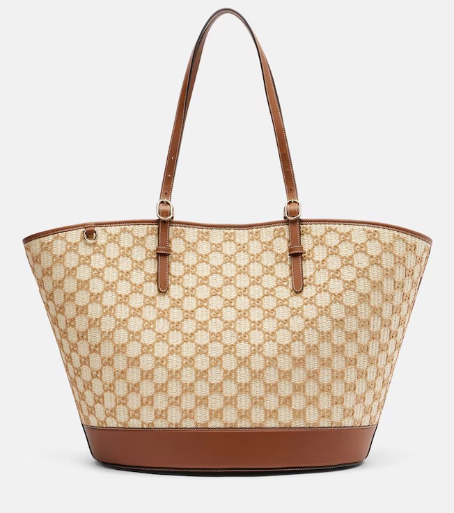 GG Large Raffia-Effect Tote Bag