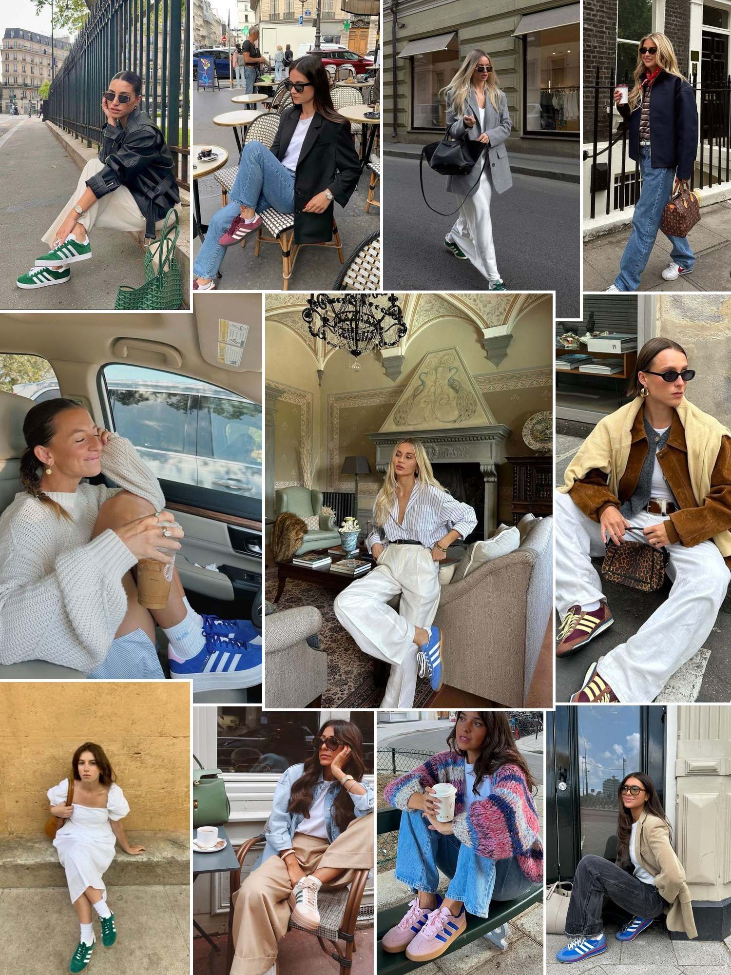 Street style collage of women wearing Adidas Gazelle