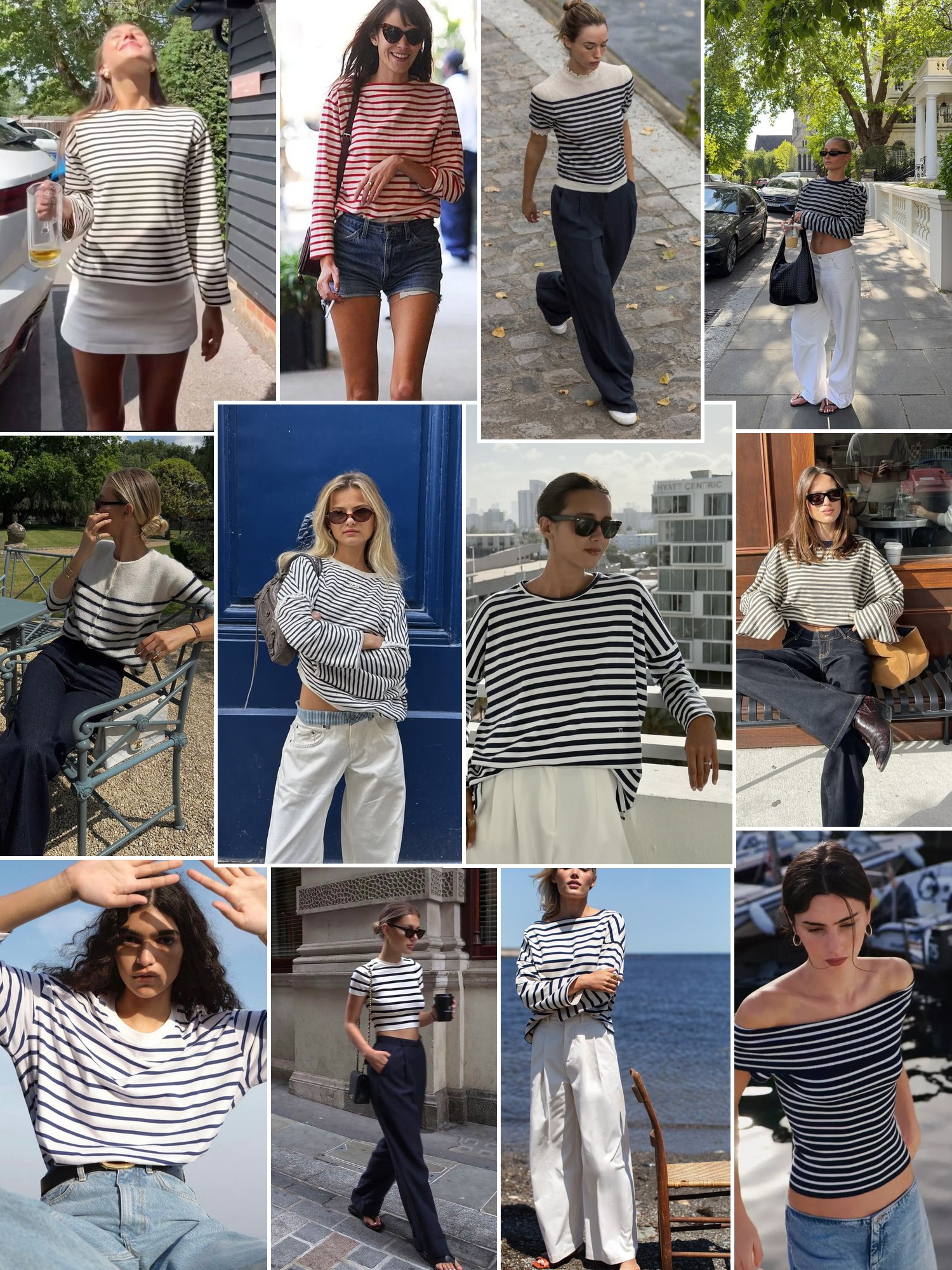Collage of Breton stripe tops in Parisian street style