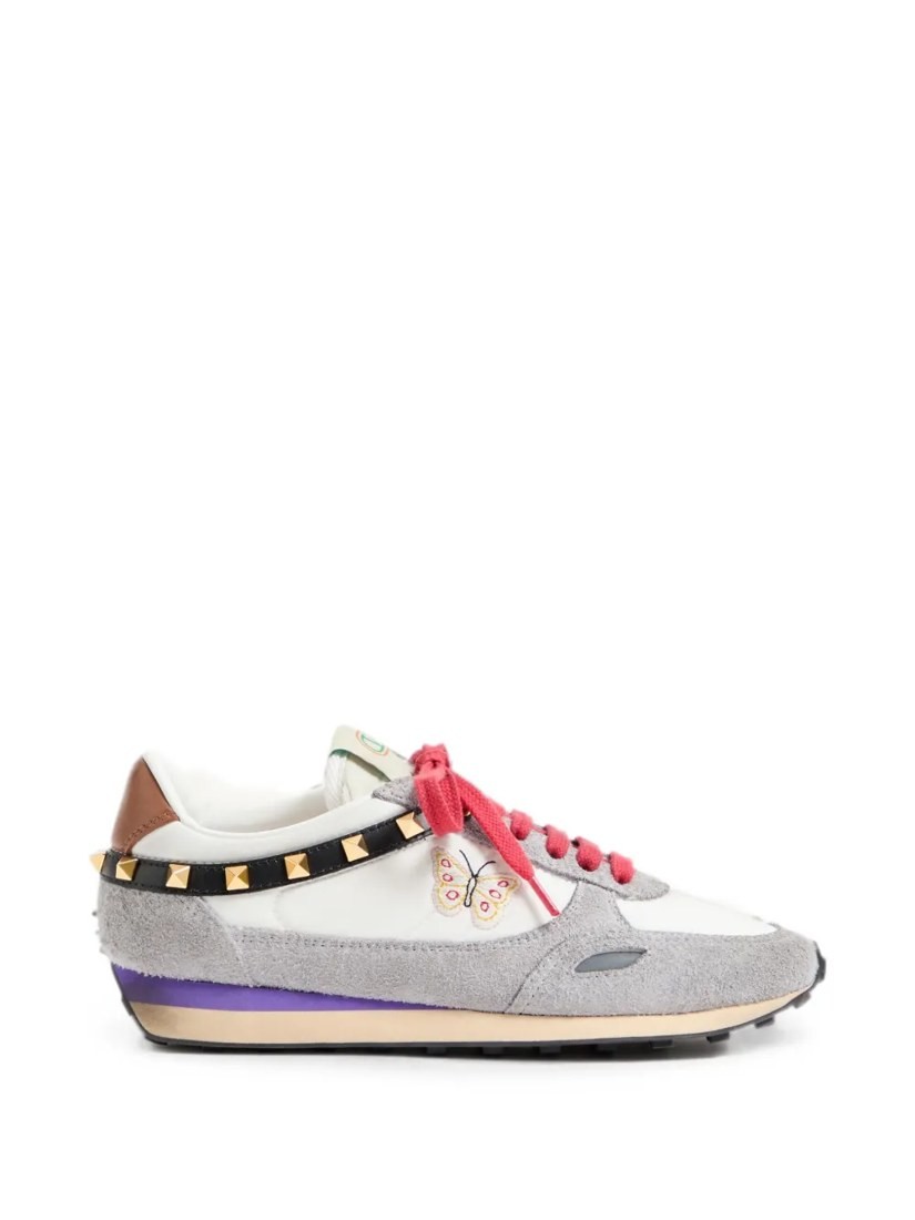 Stud Up sneakers in split leather and nylon with butterfly embroidery