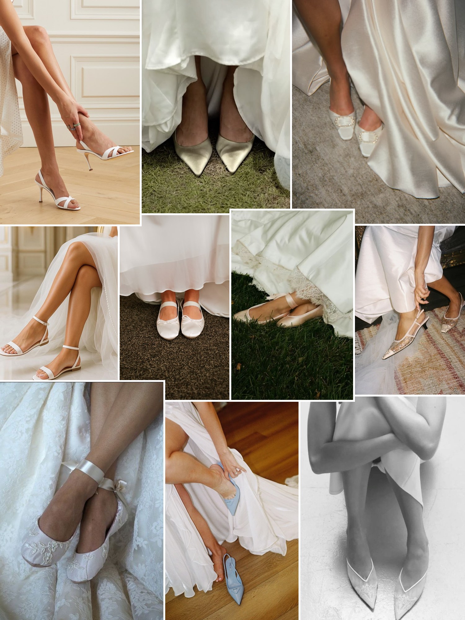 Street style collage of women wearing bridal shoes