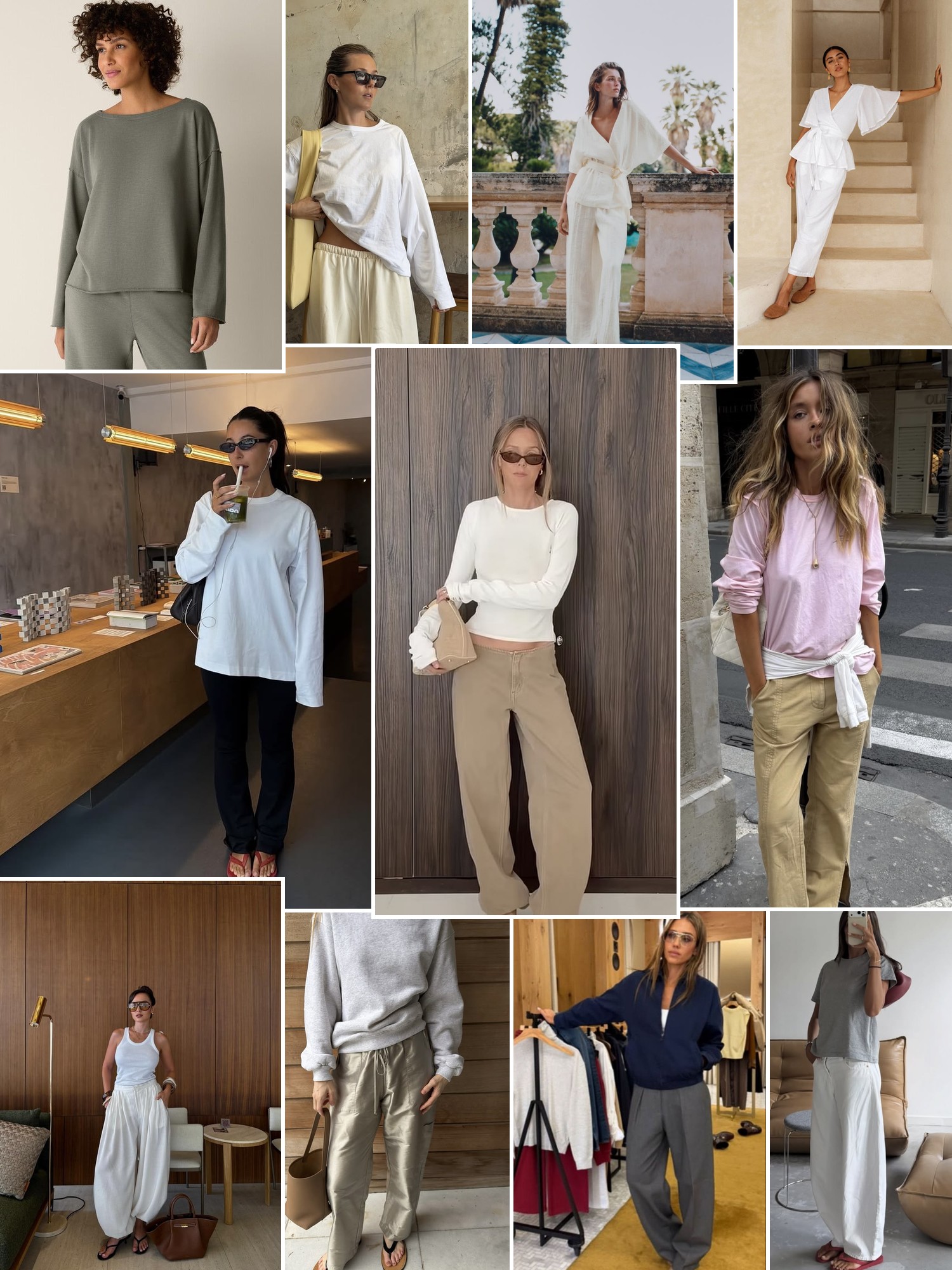 Collage of runway looks, campaign shots and street style outfits that capture the Les Tien mood