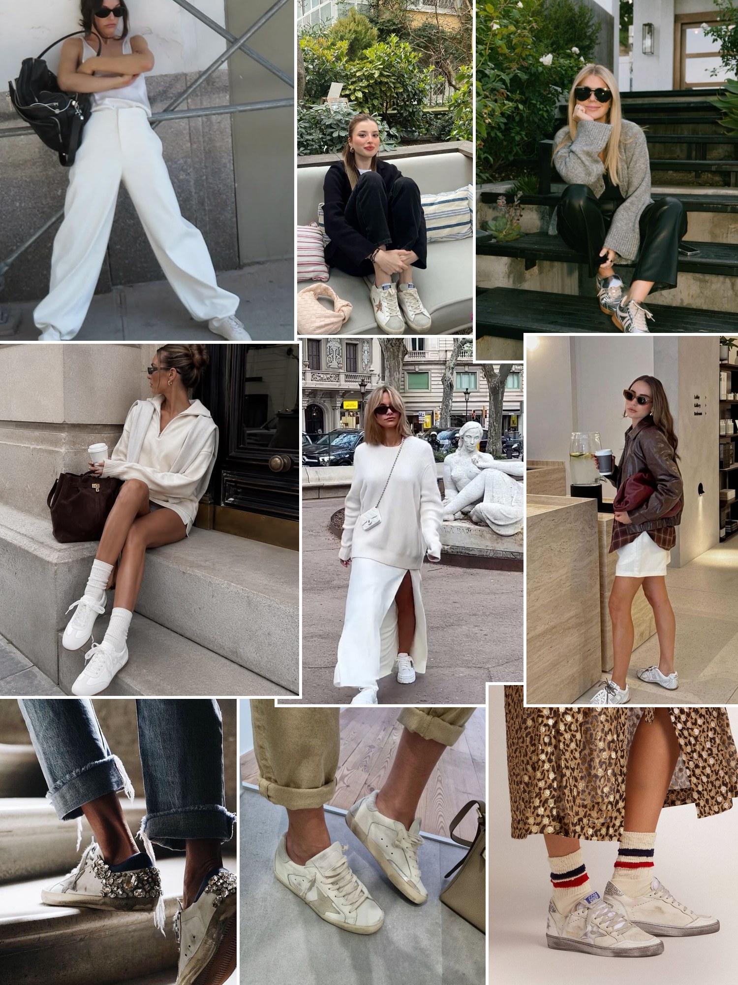 Collage of distressed white leather sneakers and similar looks