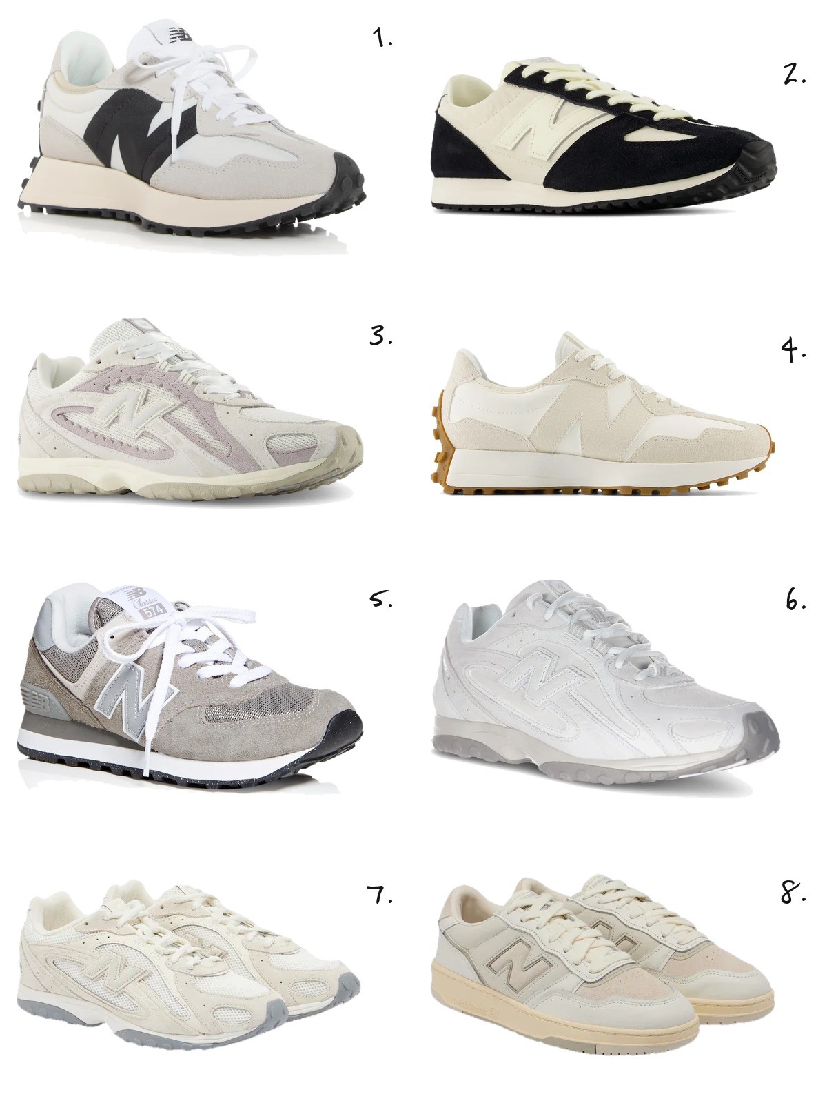 New Balance sneakers, numbered picks