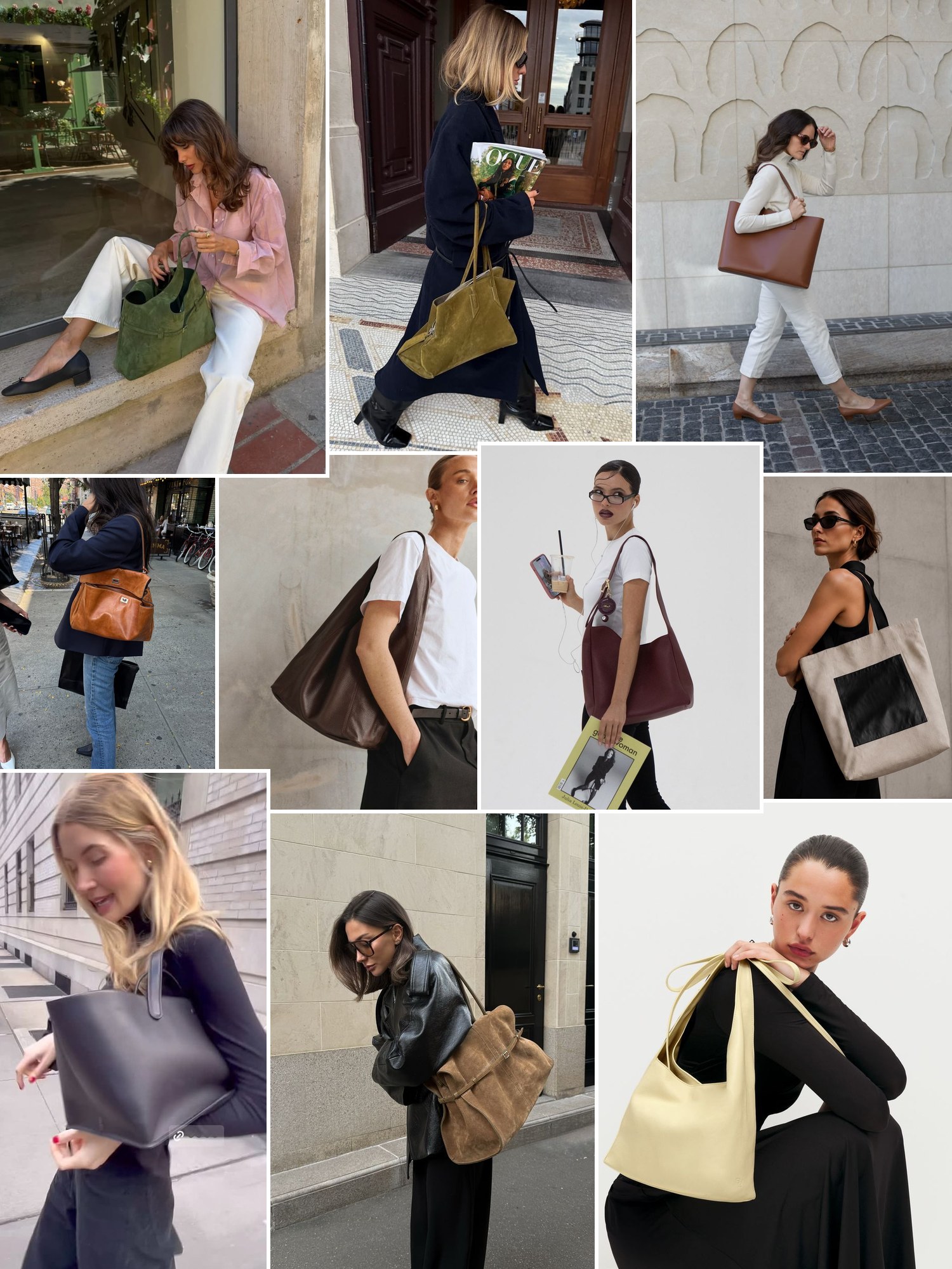 Collage of everyday tote outfits in fall