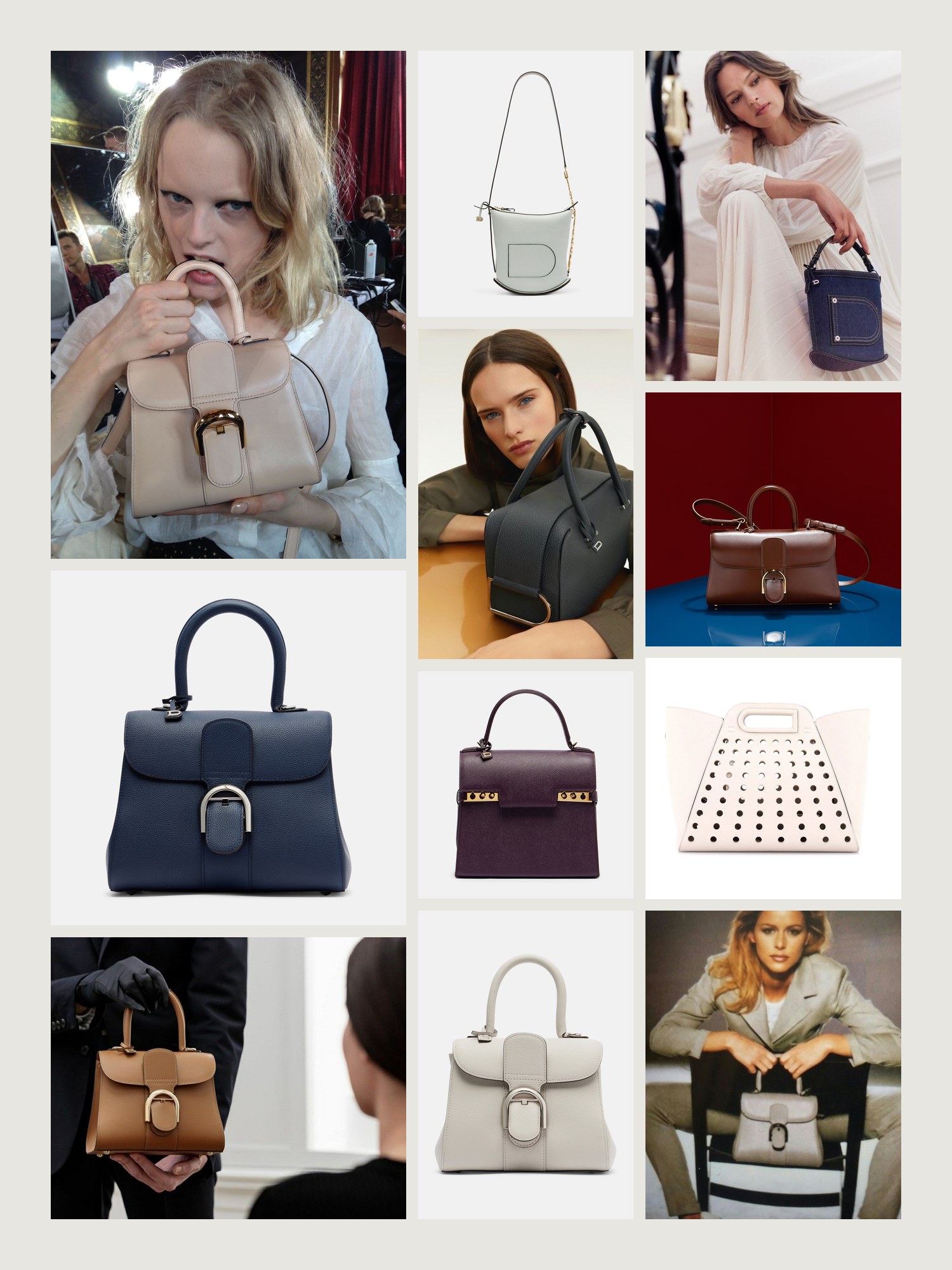 Mood board for Delvaux Bags: street-style photos, close-up details and product shots from this edit