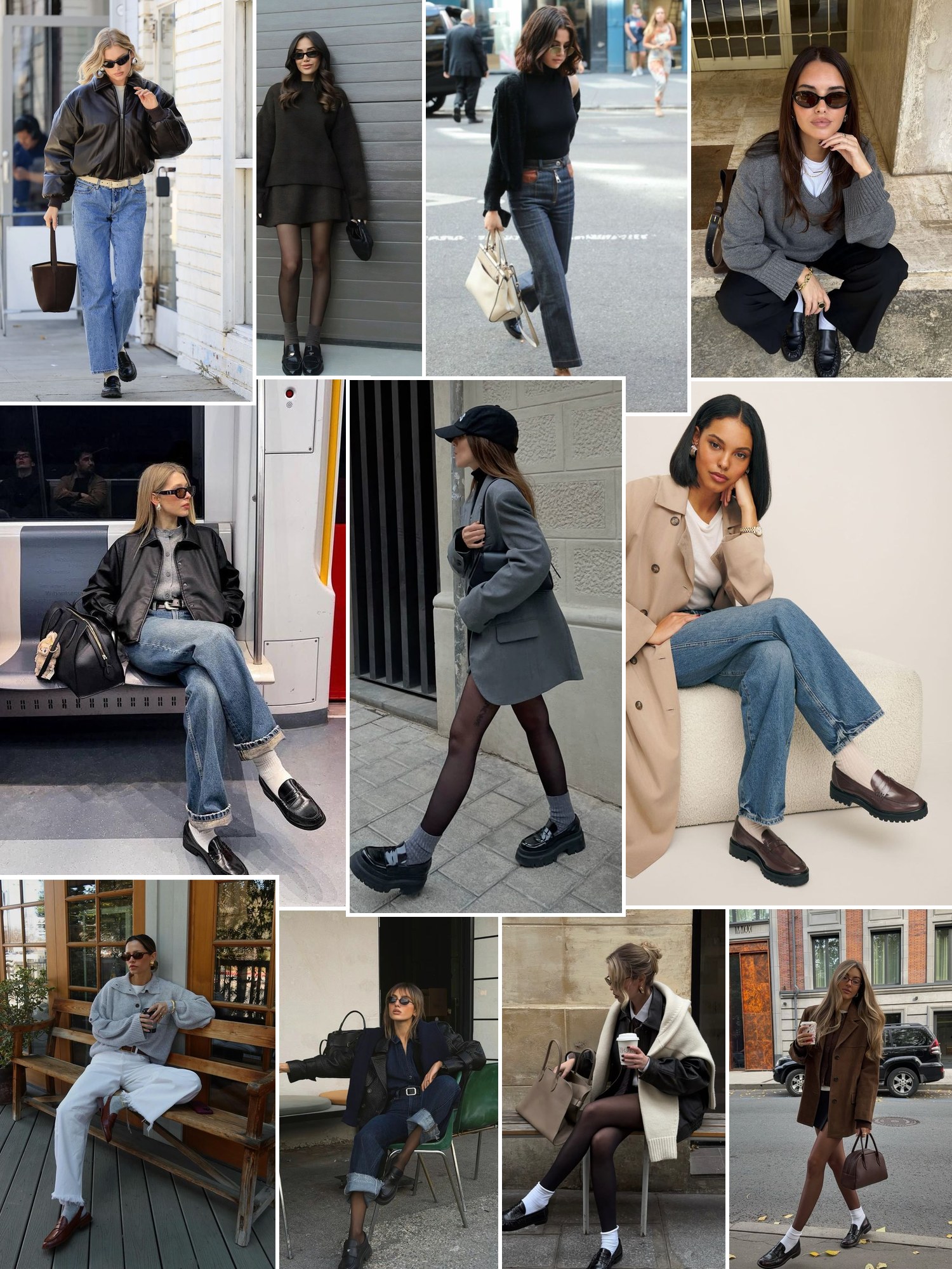 Collage of chunky lug-sole loafers and similar looks