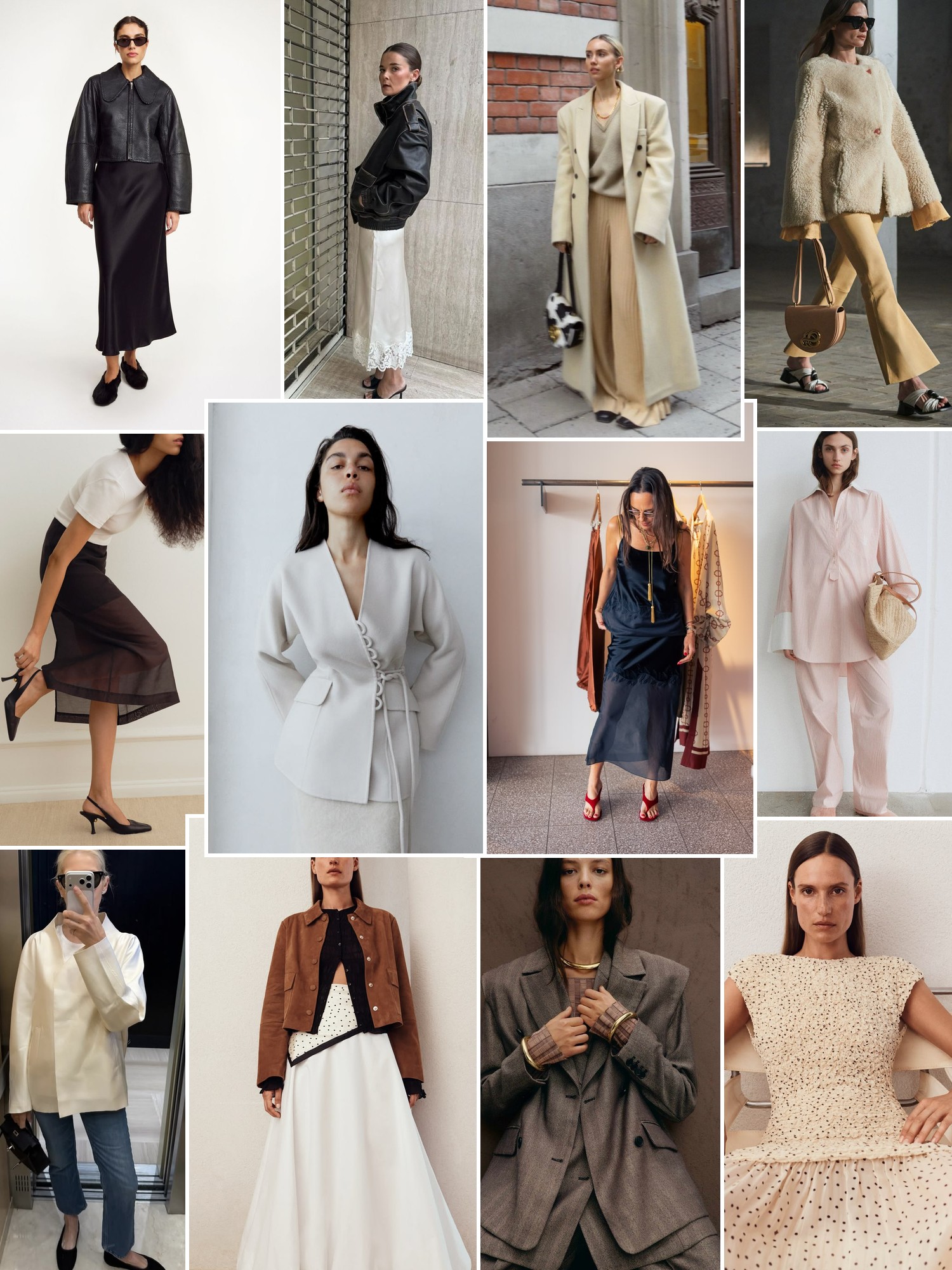 Collage of runway looks, campaign shots and street style outfits that capture the By Malene Birger mood