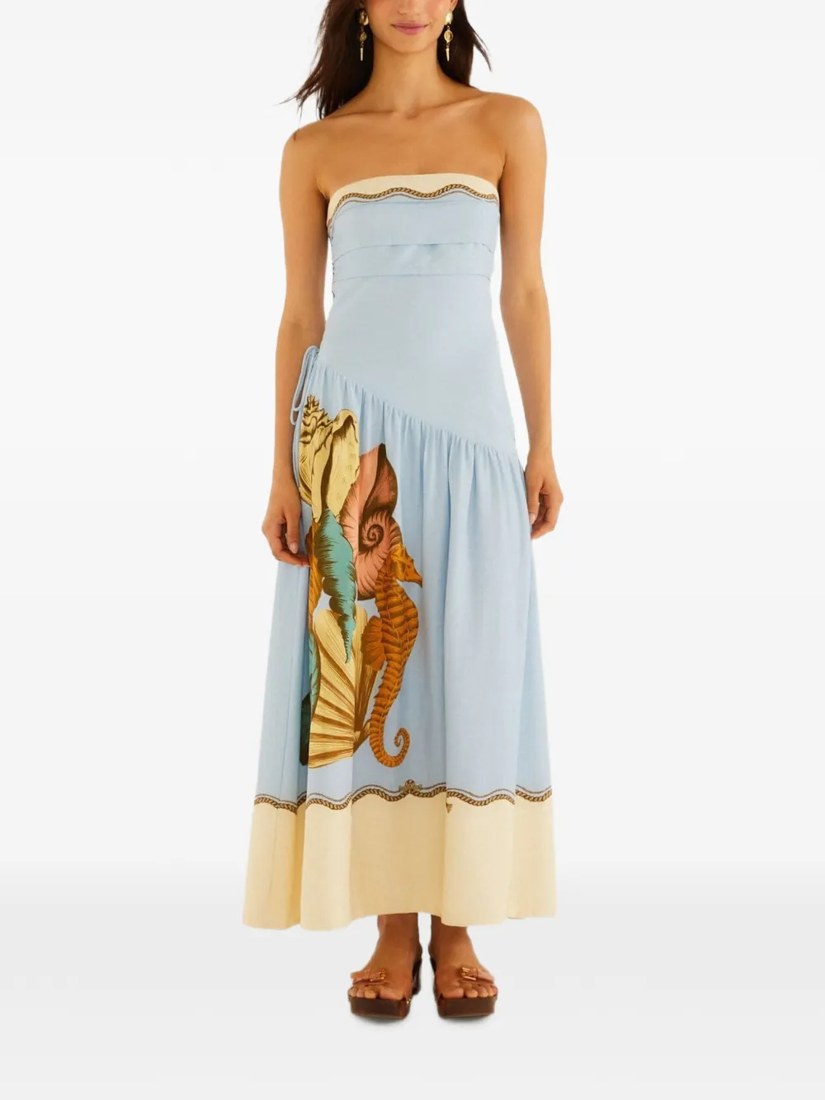 Multicolor Rio Souvenir strapless side ties maxi dress
