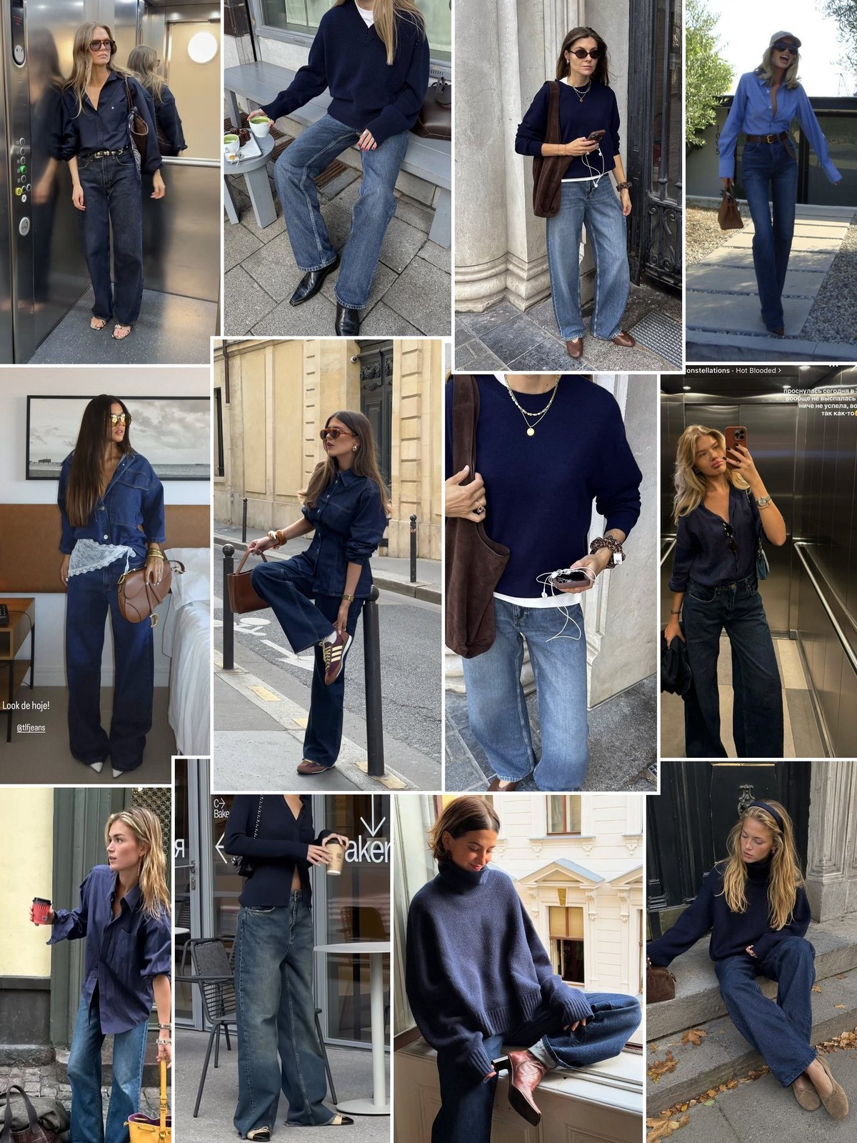 Navy Tops, Jeans and Layers collage