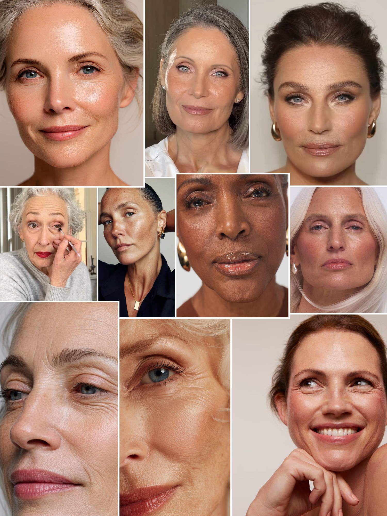 Collage of mature women with glowing, natural makeup
