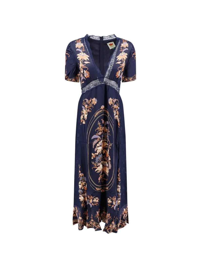 Floral-print lace-trim maxi dress