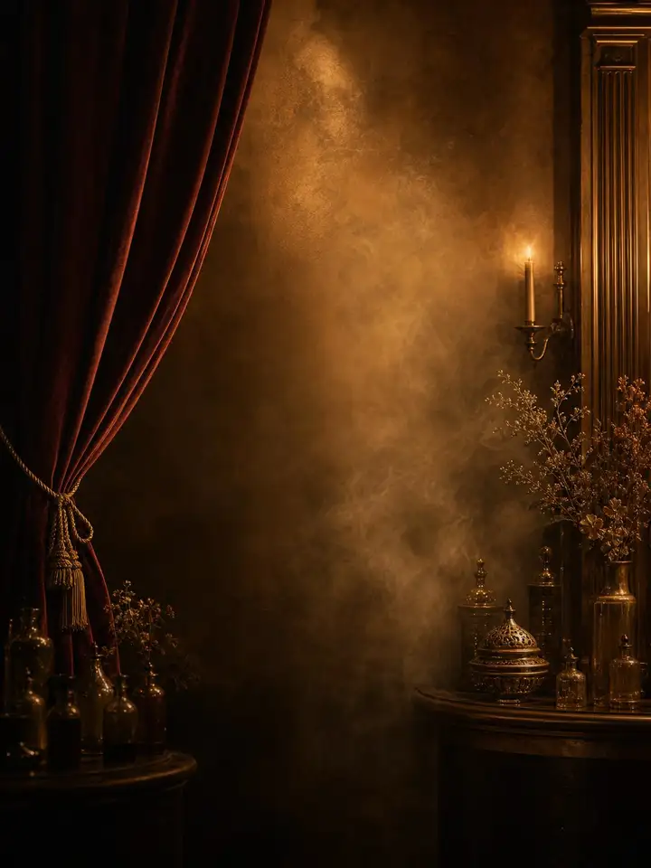Video: Finery perfume bottles appear one by one in a dusky amber perfumery, from the Phia edit