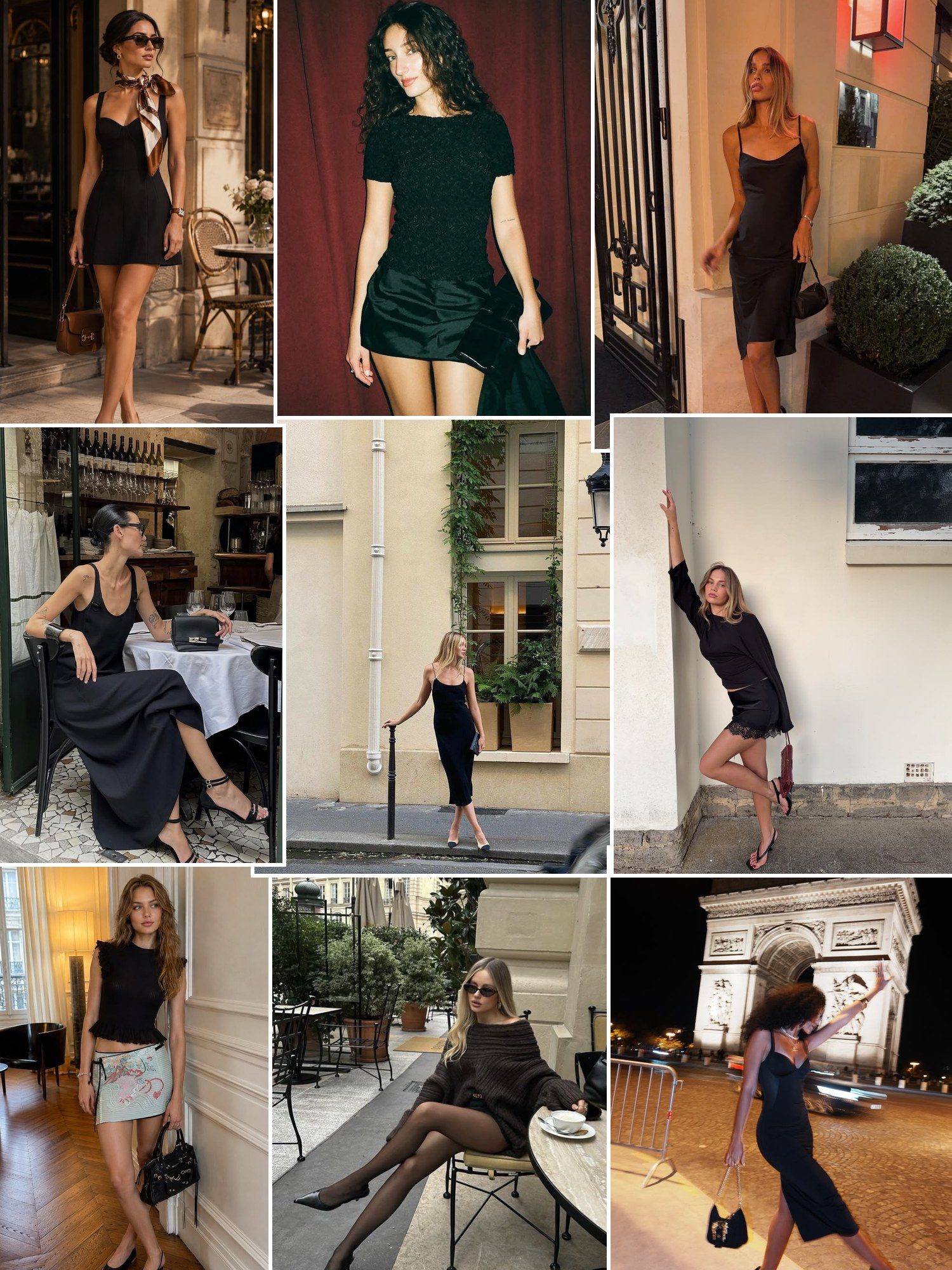 Collage of french girl slip dresses and low heels