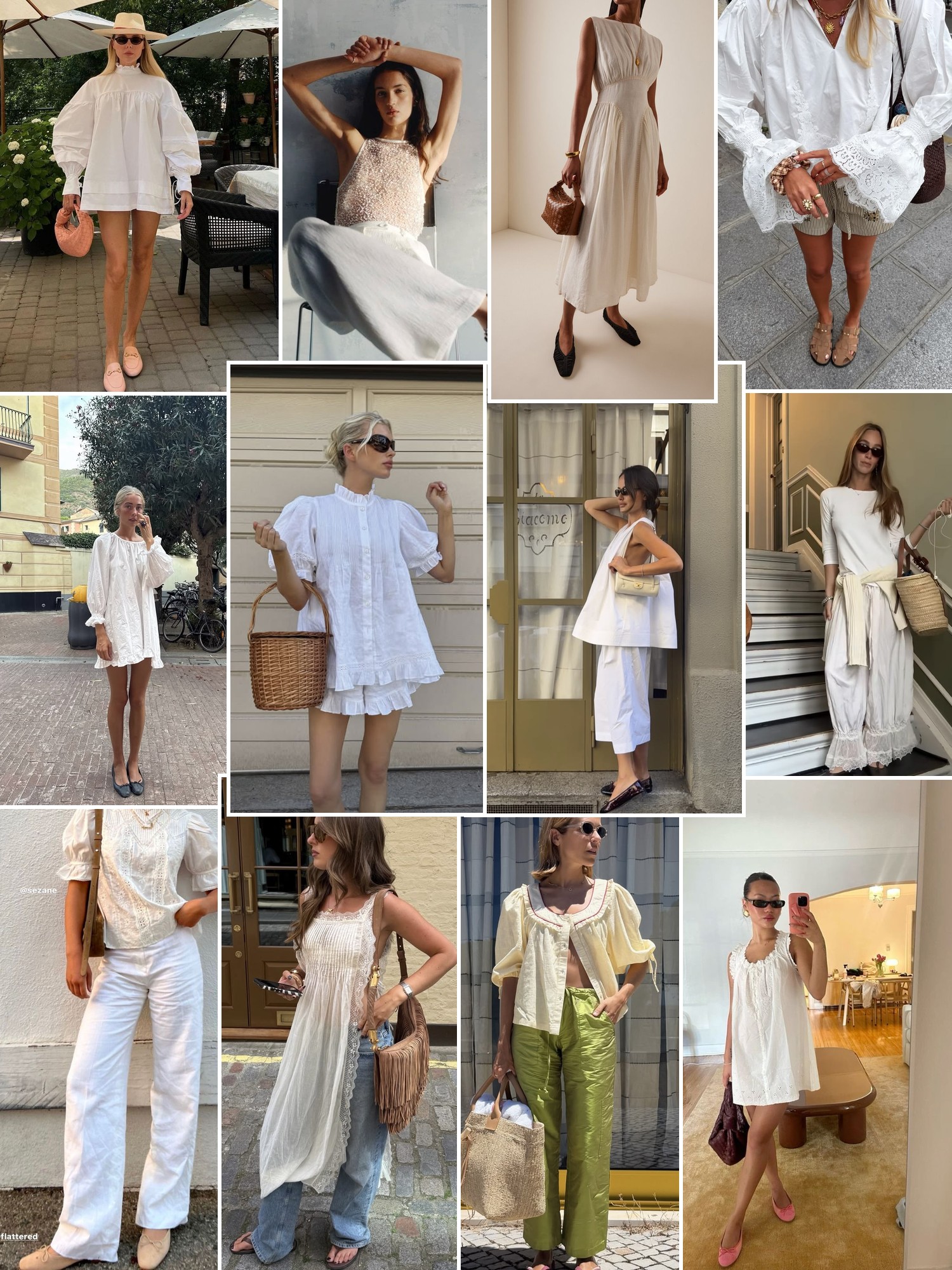 Collage of runway looks, campaign shots and street style outfits that capture the Merlette mood