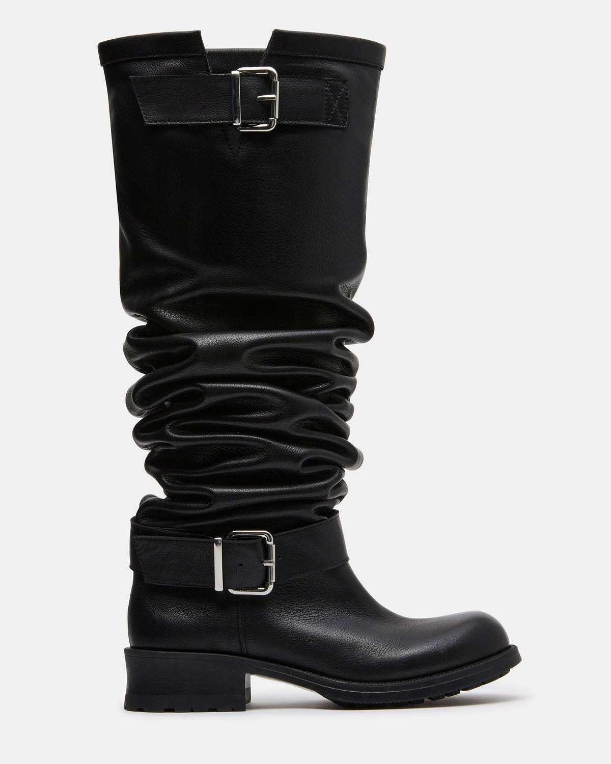 Chopper Black Leather Over-the-Knee Moto Boots