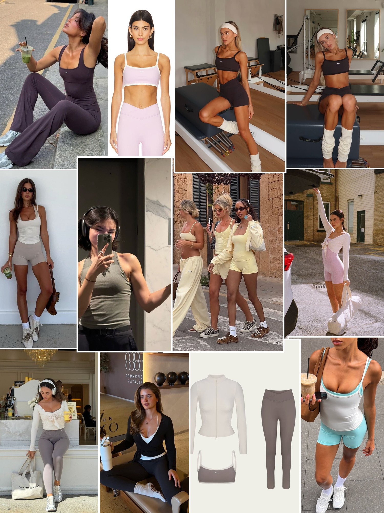 Collage of swimwear on sunlit beaches and by the water, in the spirit of 437