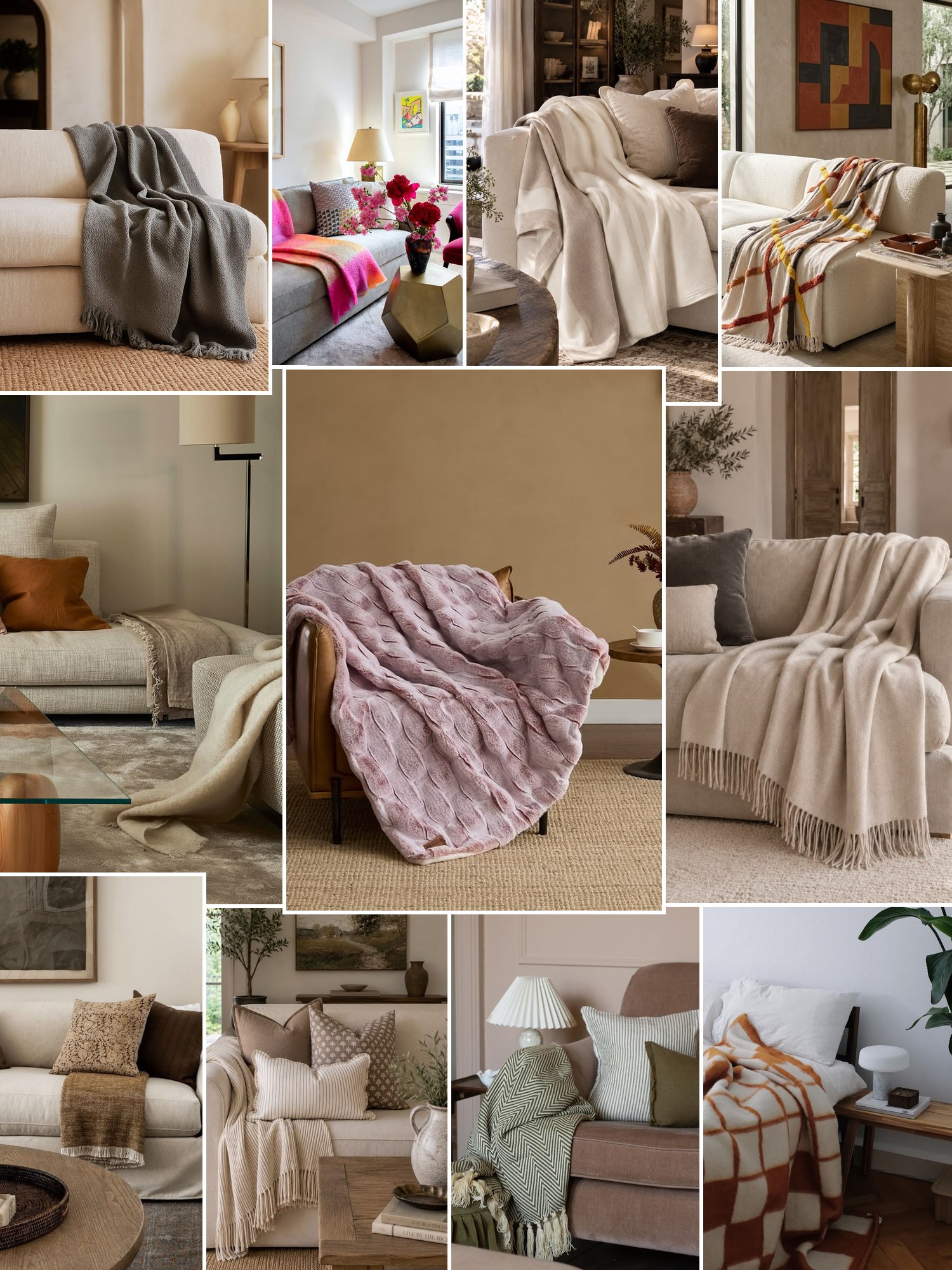 Collage of wool throws with contrast borders and similar looks