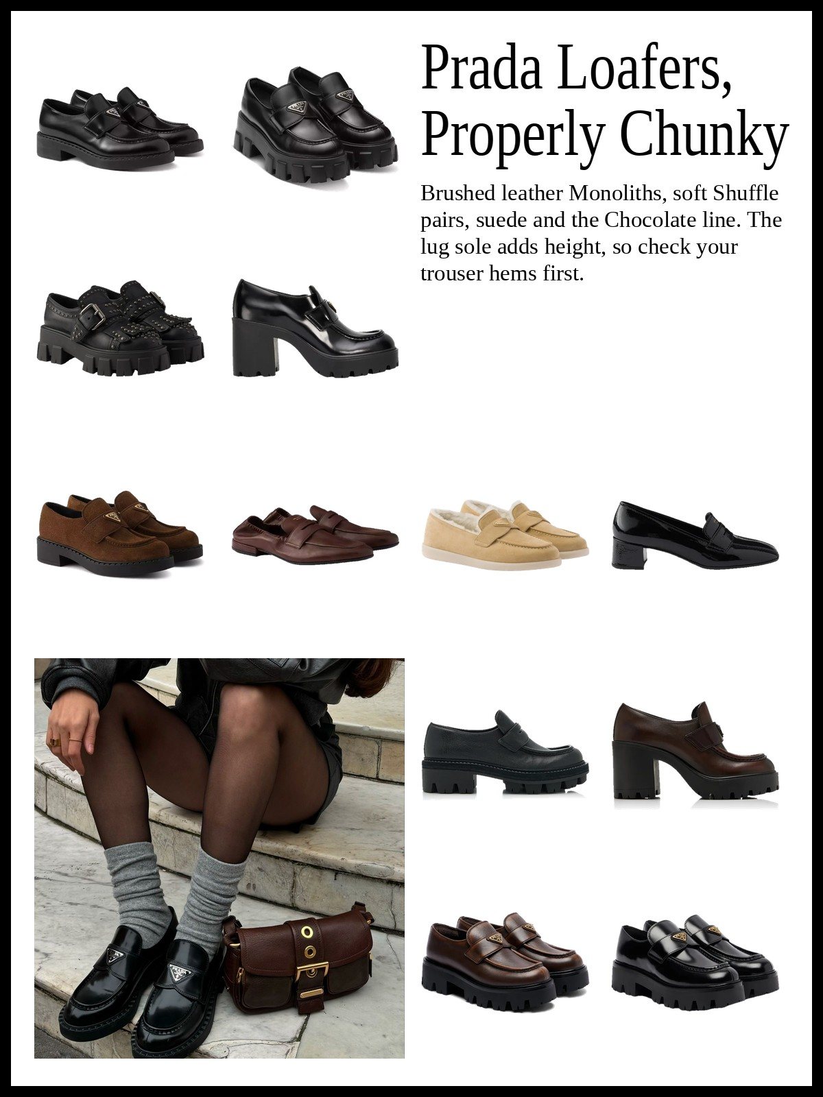 Chunky Prada loafers collage