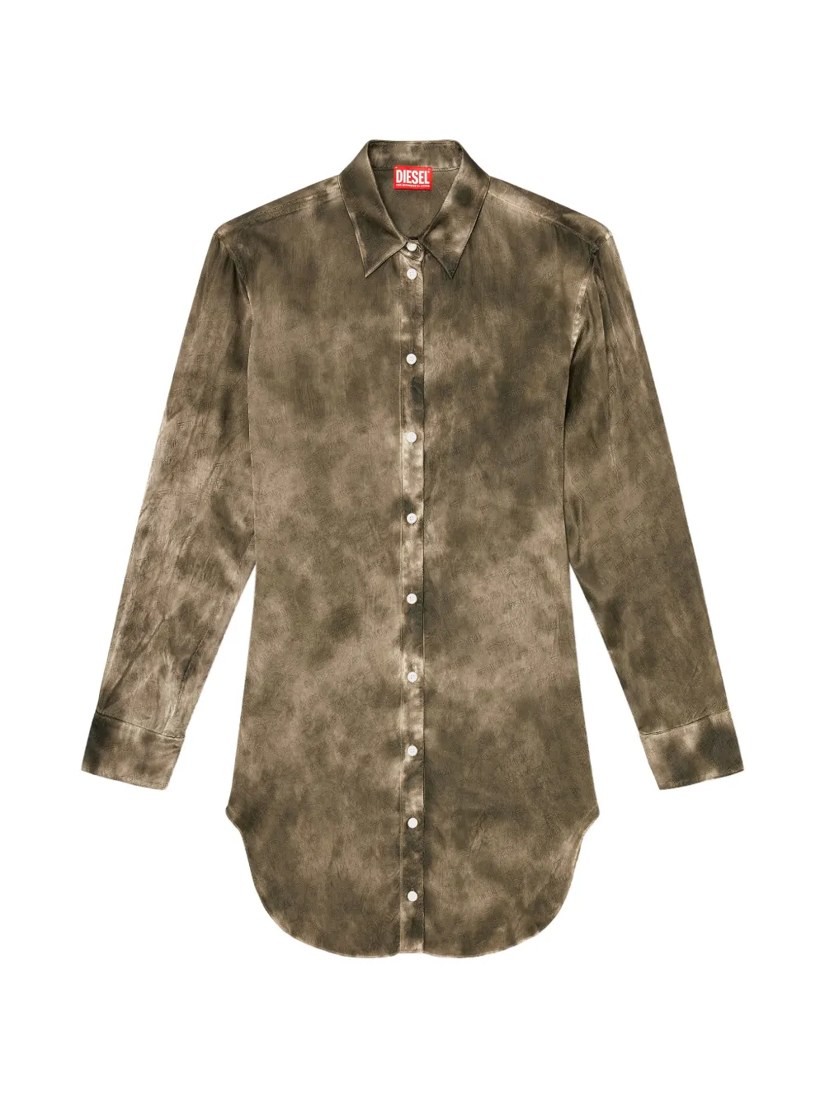 Long shirt in logo-jacquard crinkled satin