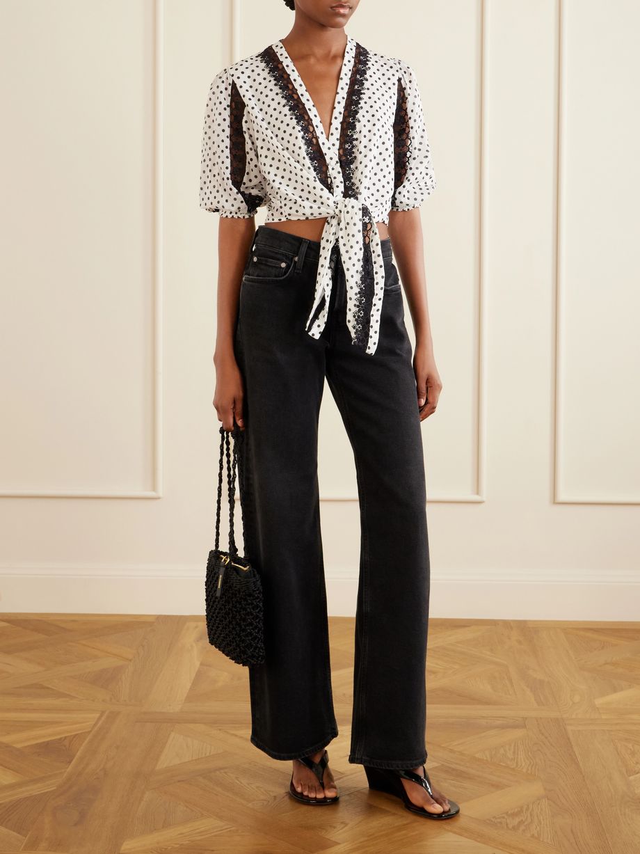 Olivar knotted guipure lace-trimmed polka-dot cotton-blend voile blouse