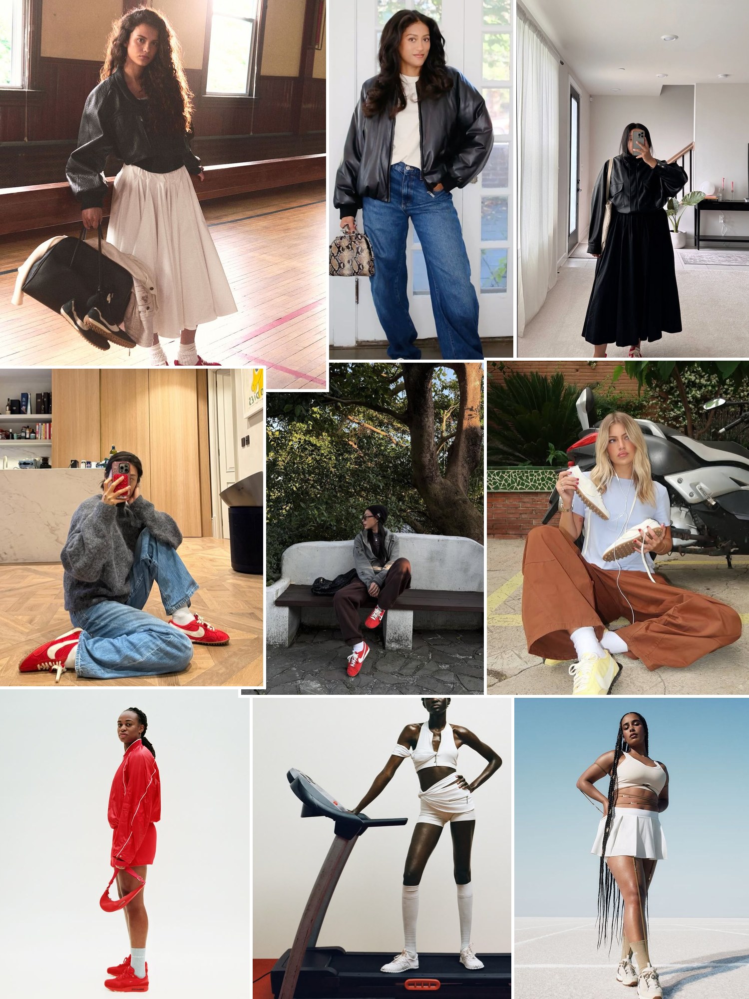 Street style collage of women wearing Nike x Jacquemus