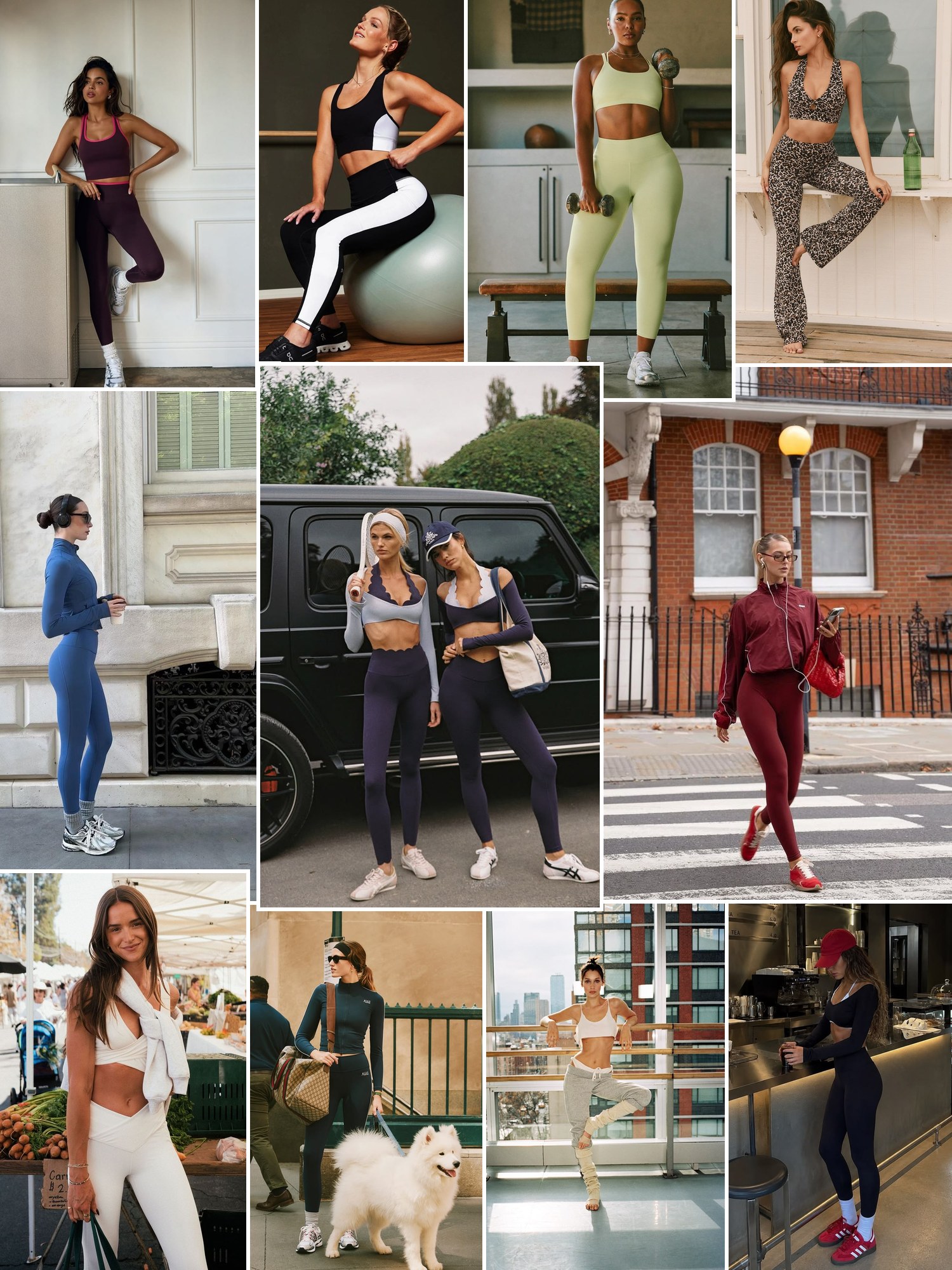 Street style collage of women wearing Fabletics leggings