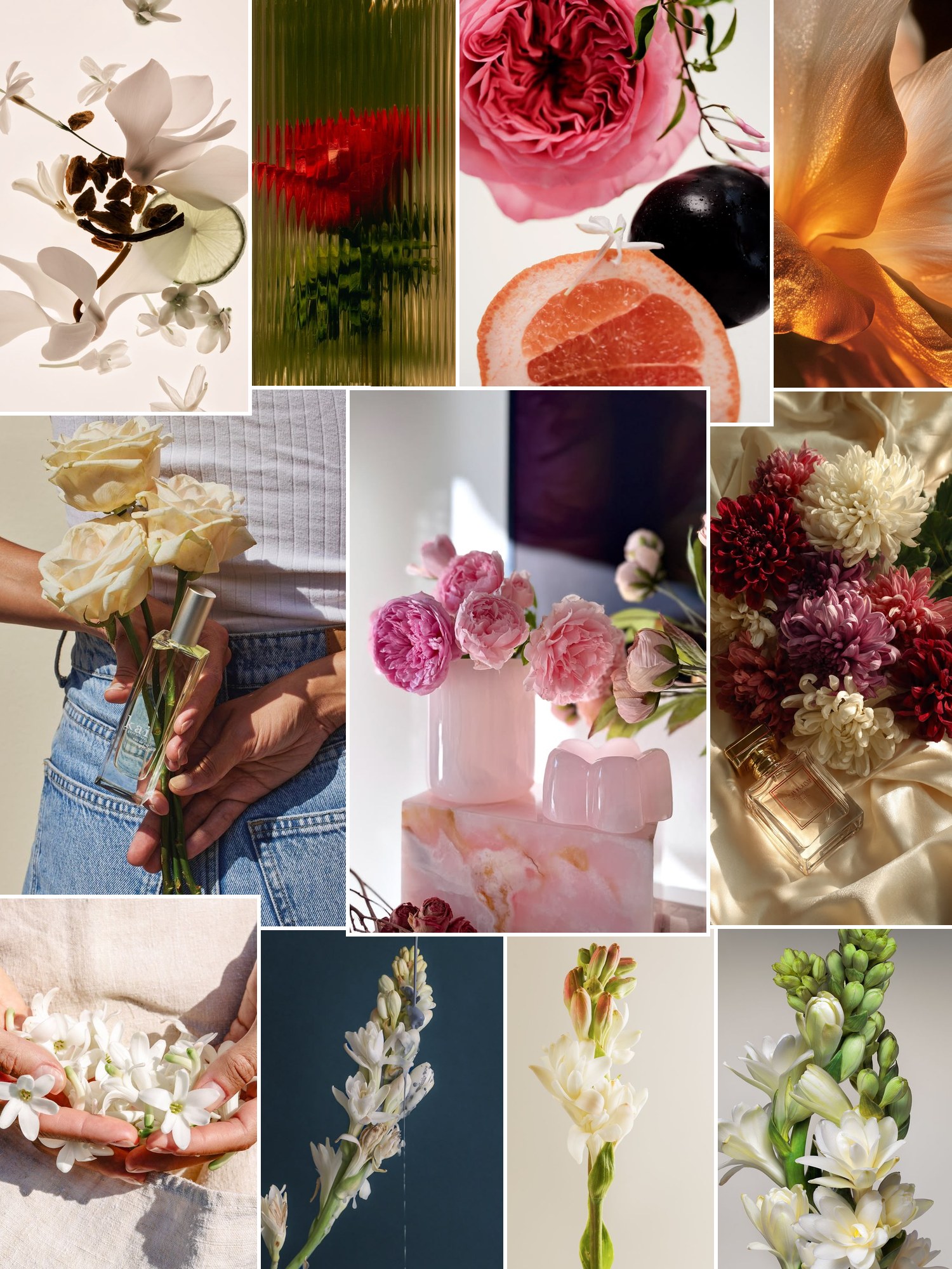 Collage of tuberose perfumes and similar looks