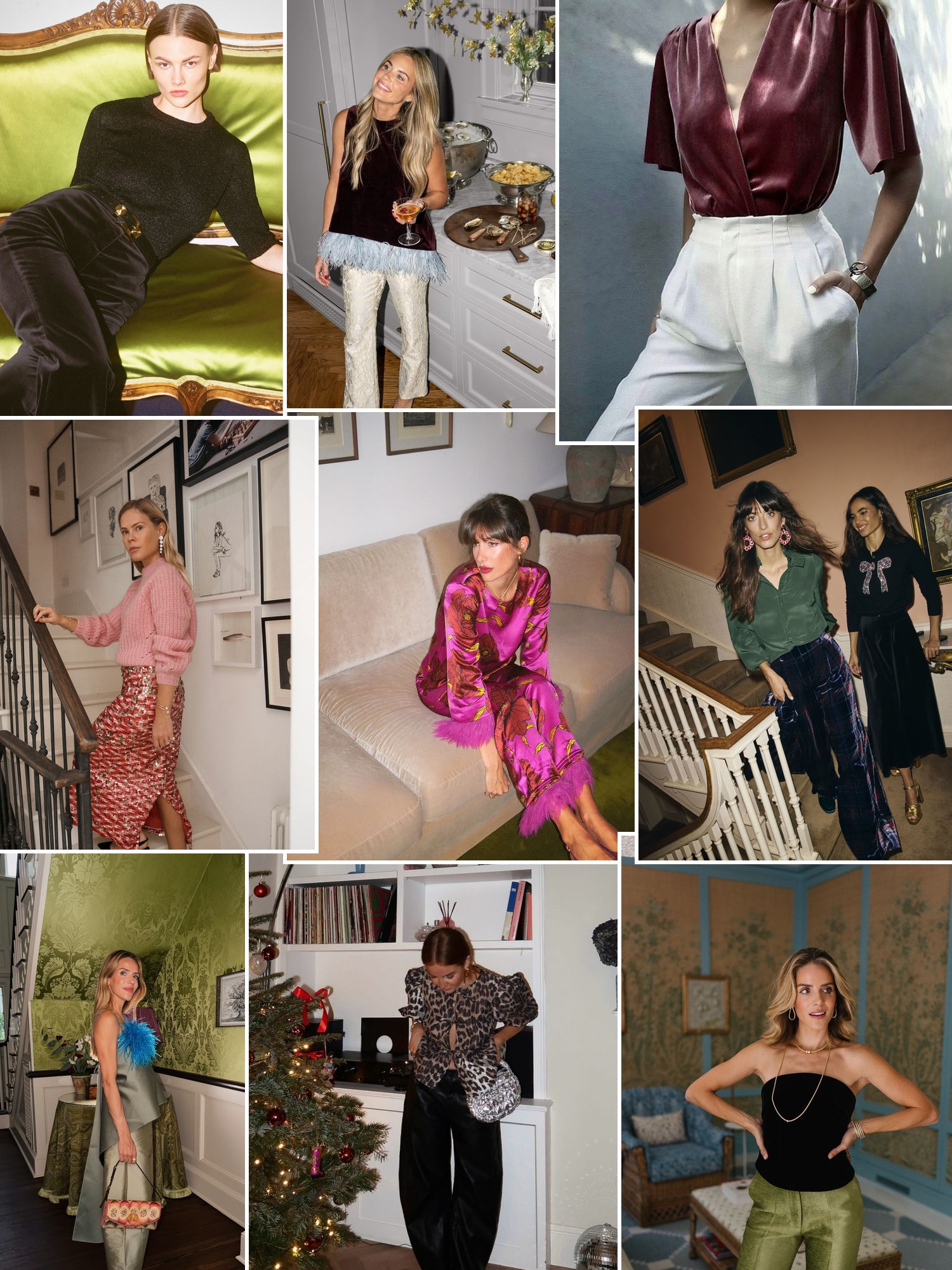 Collage of everyday outfits built around work christmas party outfits