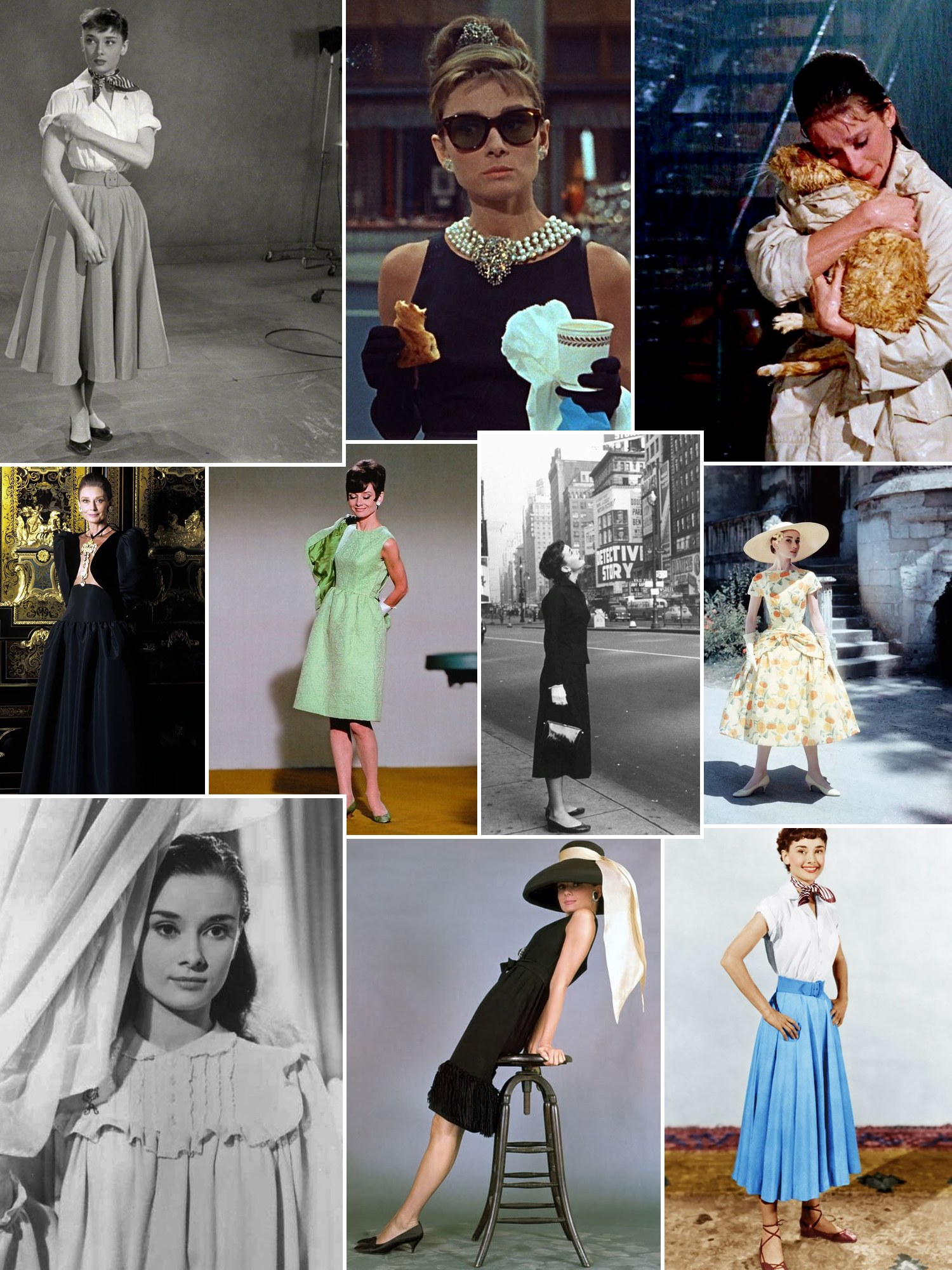Street style collage of women wearing Audrey Hepburn style