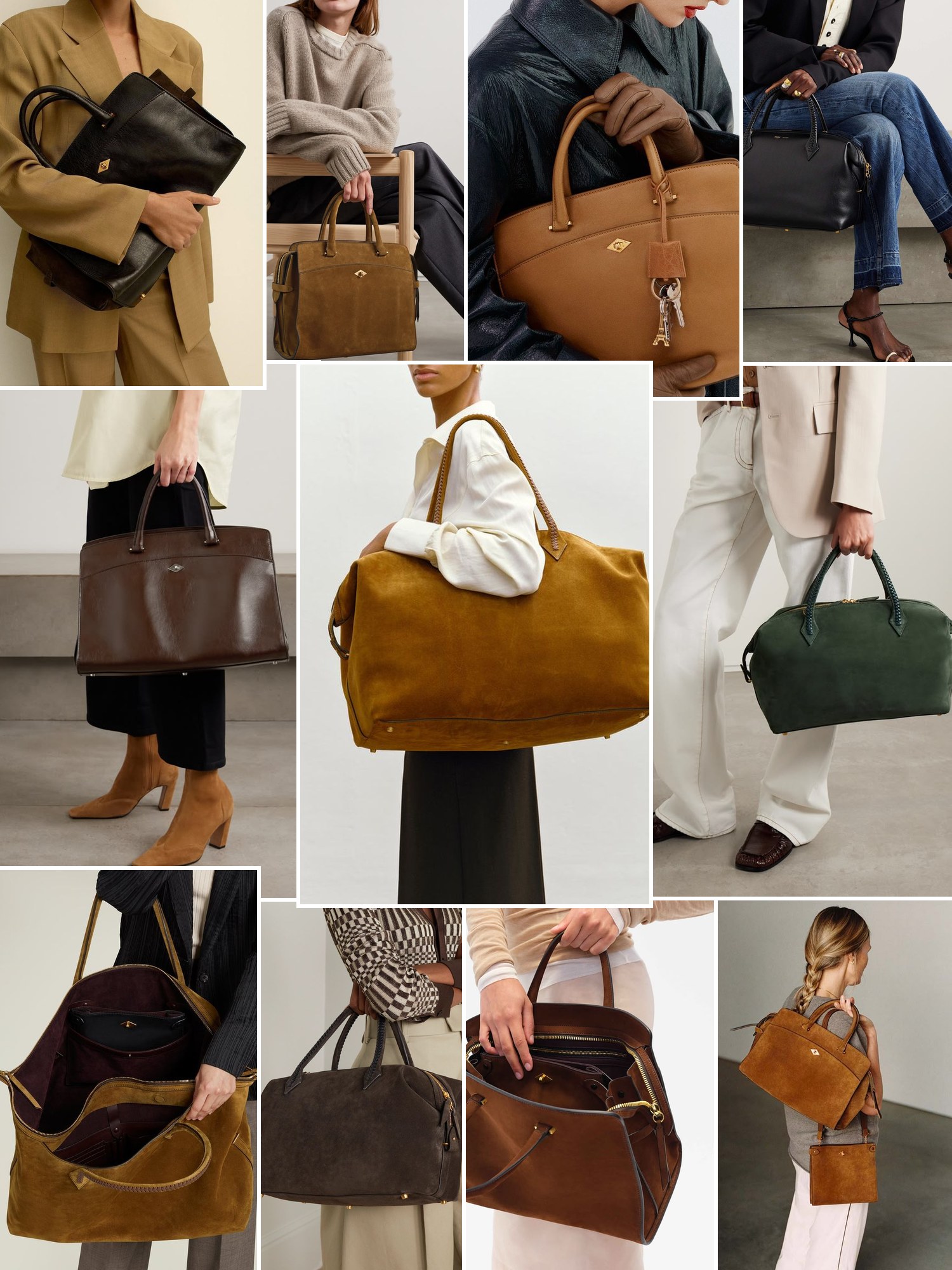 Street style collage of women wearing Métier bags