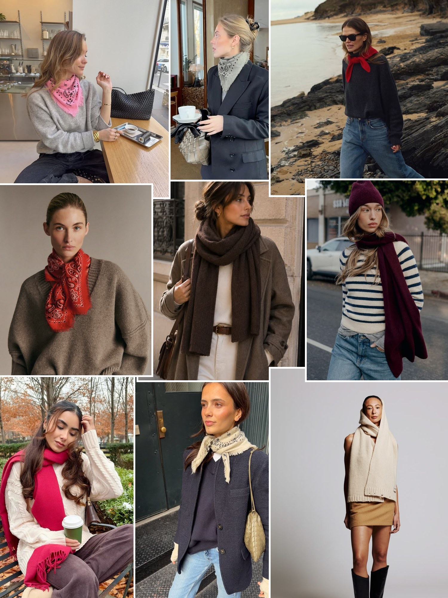 Collage of cashmere bandana scarves and similar looks