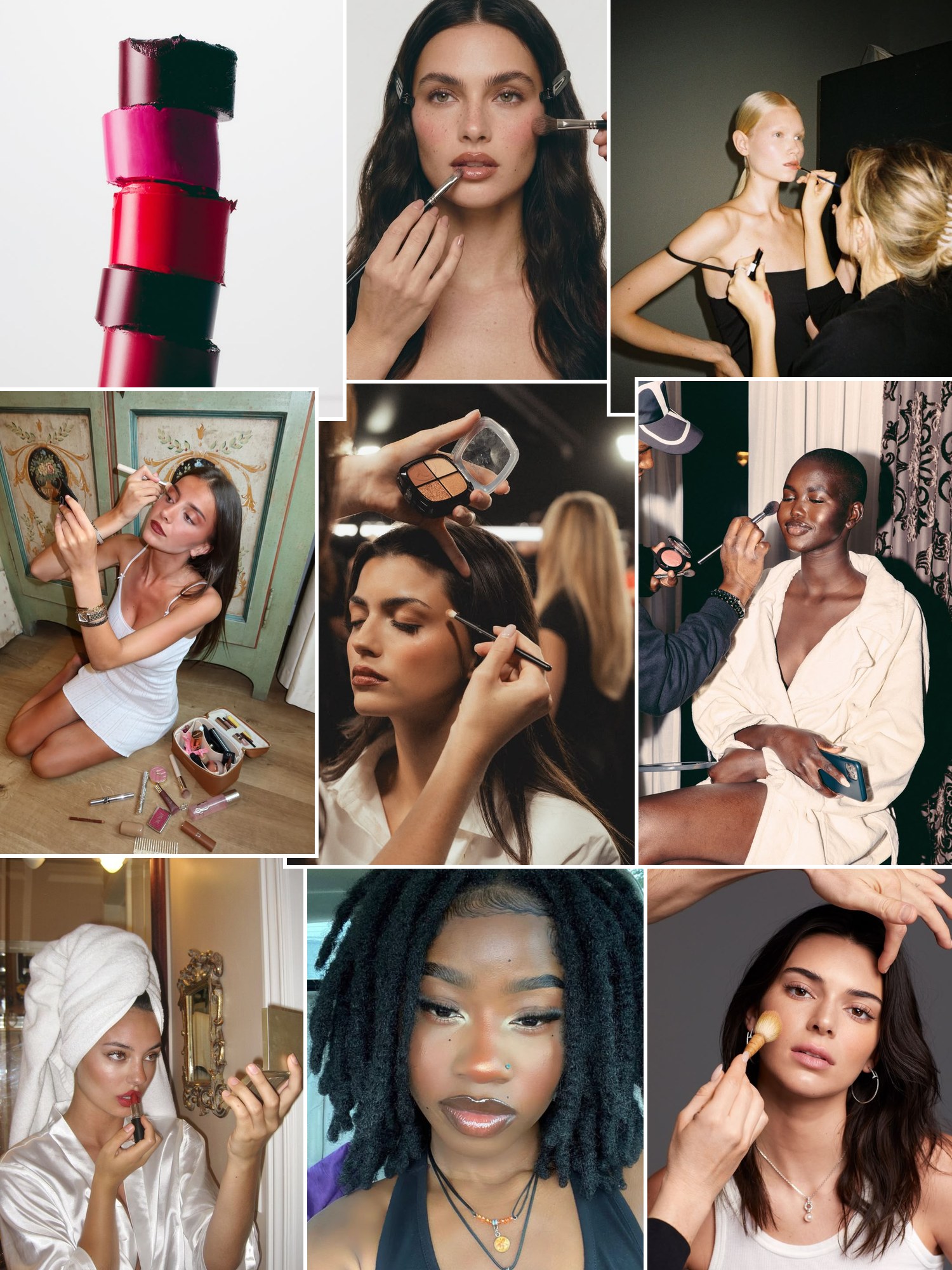 Street style collage of women wearing cosmetic gift sets