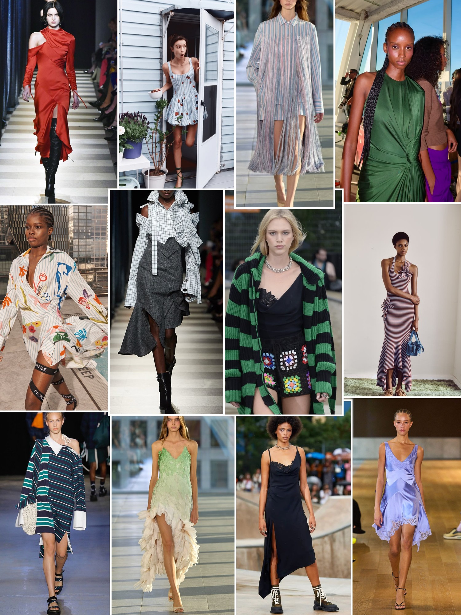 Collage of runway looks, campaign shots and street style outfits that capture the MONSE mood
