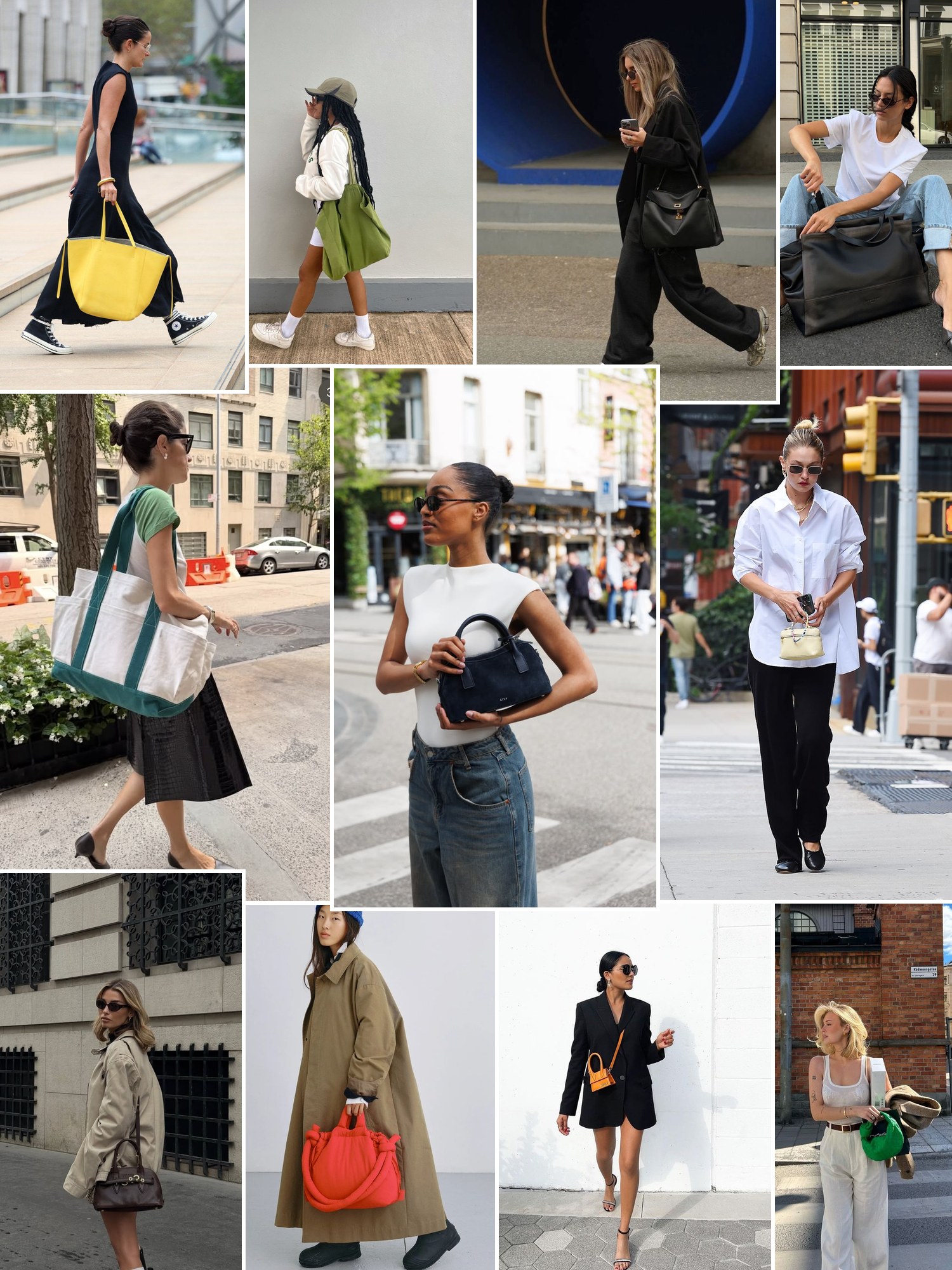 Collage of nylon totes with leather trim and similar looks