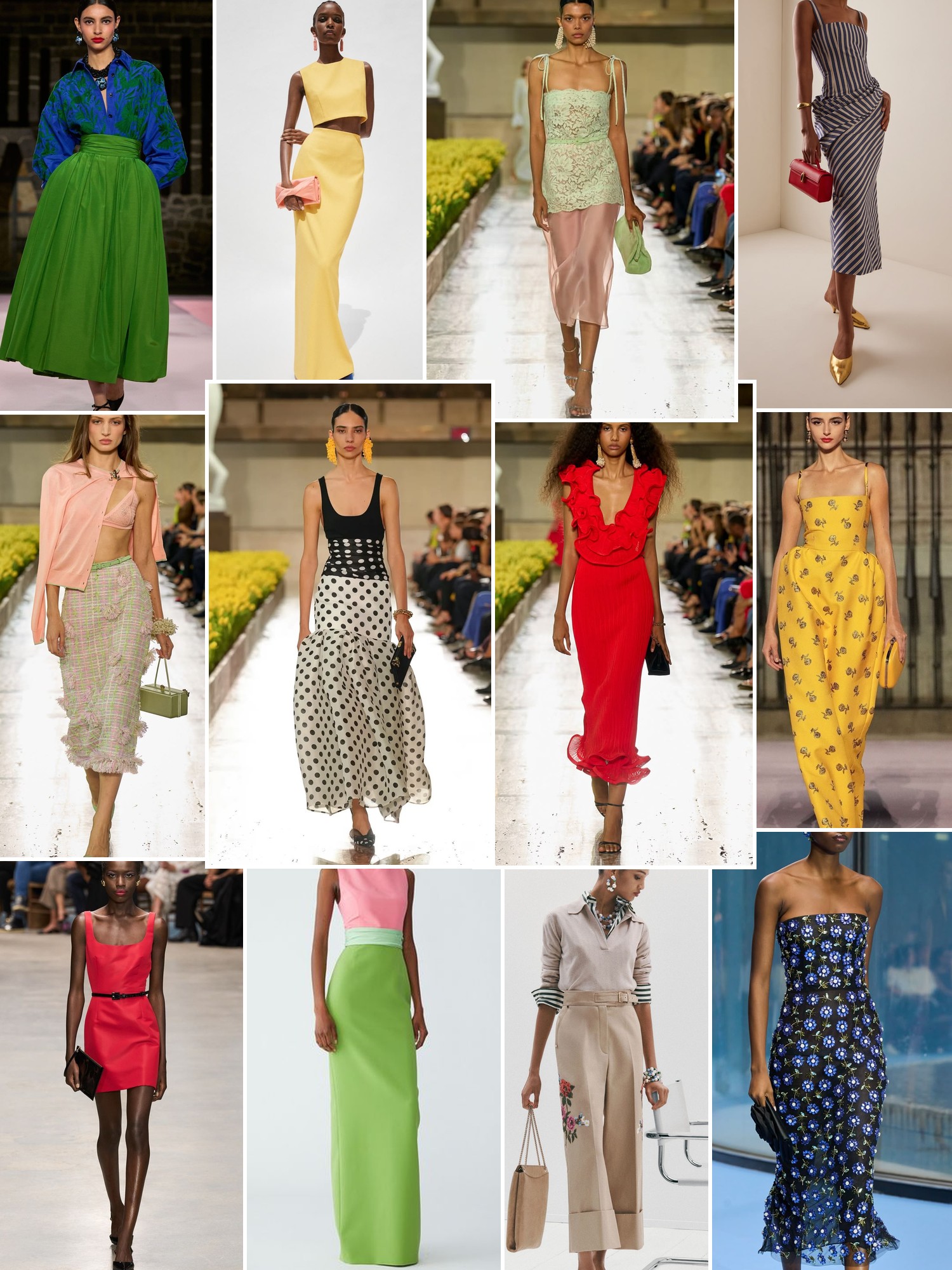 Collage of runway looks, campaign shots and street style outfits that capture the Carolina Herrera mood